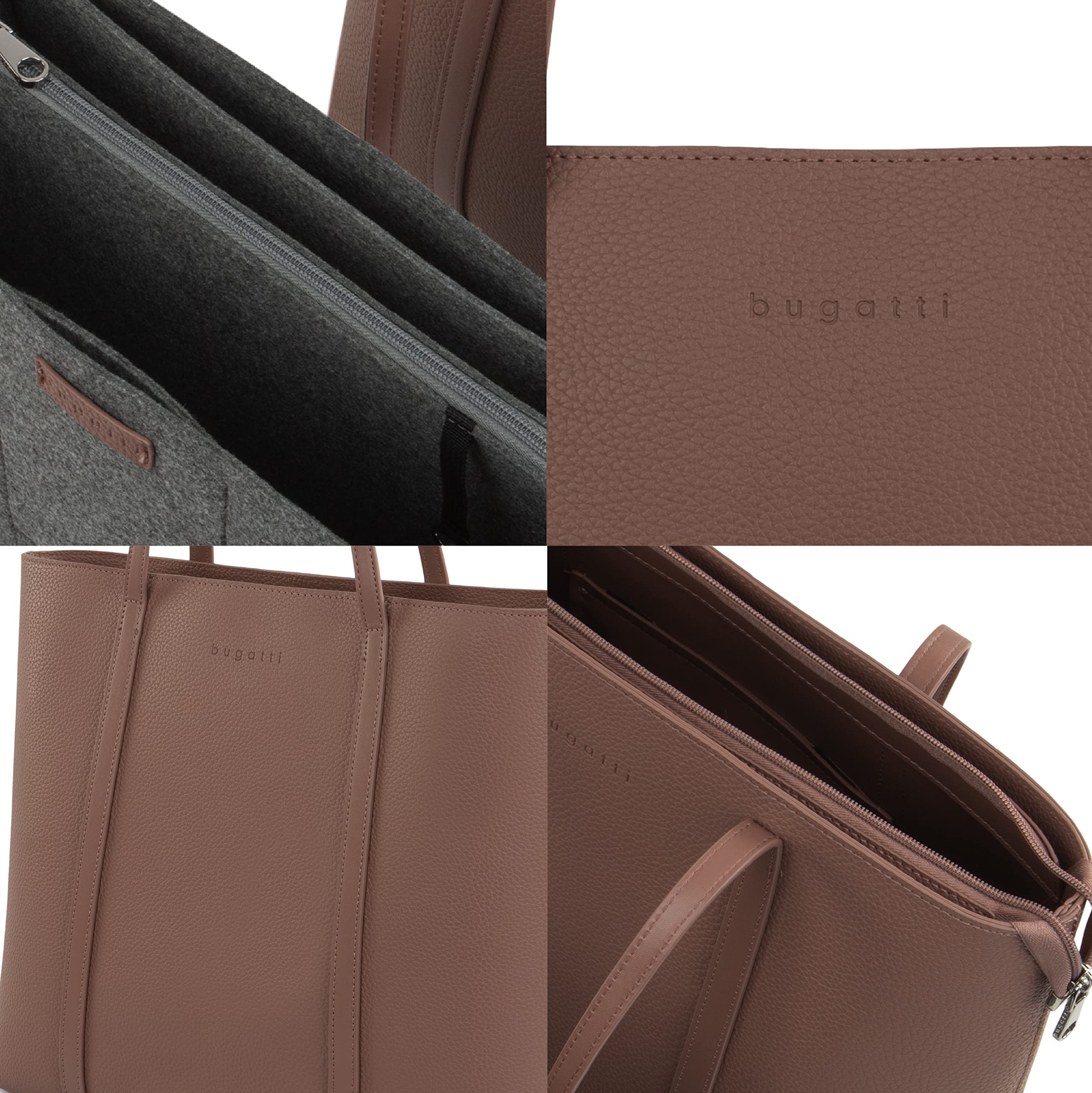 Bugatti Pure Collection Tote Bag for Women, Girls, and Teens, Vegan Leather Purse with Removable Laptop Sleeve For Work, School, or Travel, Fits Tablets, Phone, Wallet and More, Pink Pink Large U1
