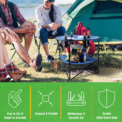 Wakeman Camp Table - Round 2-Tier Folding Table with 4 Cupholders and Carrying Bag - for Camping, Beach, Picnic, Sporting Events, and More Outdoors,Blue Blue 20" x 20" x 25.25" U1