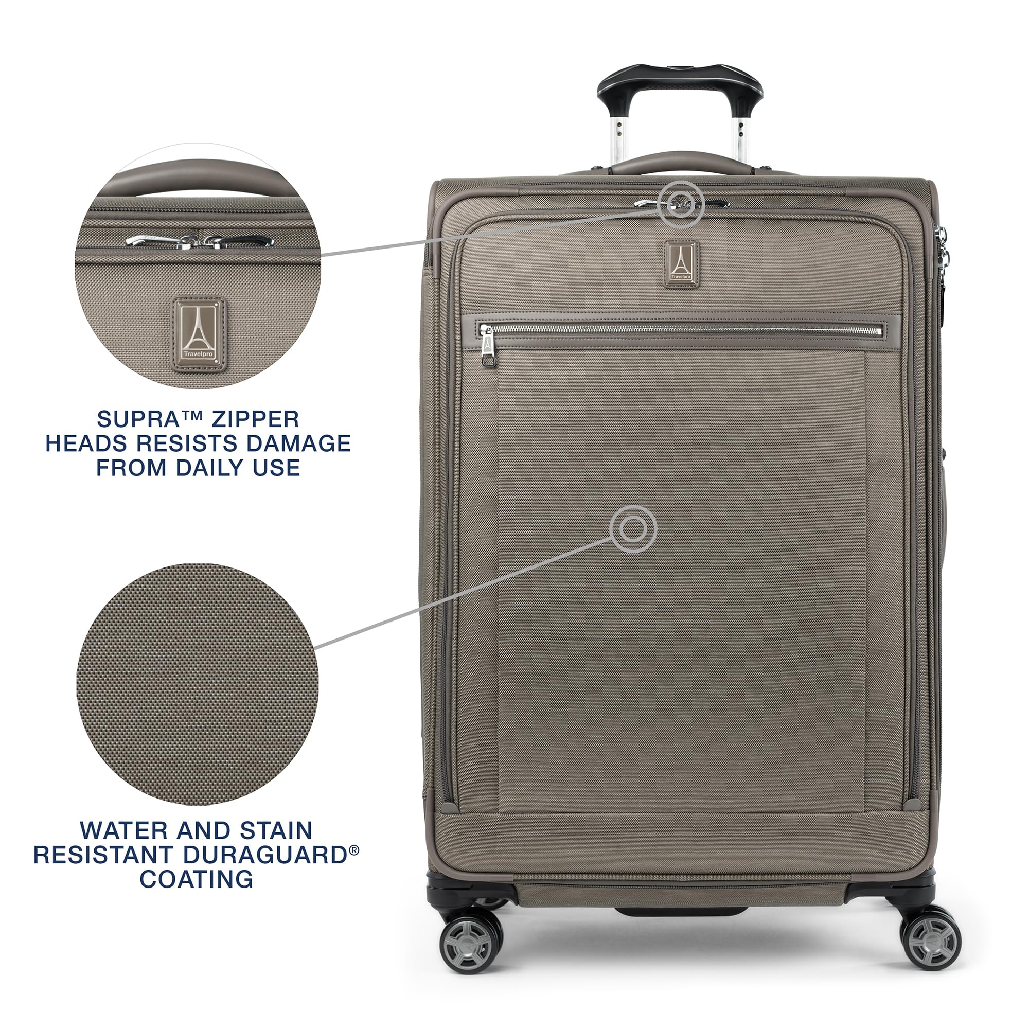 Travelpro Platinum Elite Softside Expandable Checked Luggage, 8 Wheel Spinner Large Suitcase, TSA Lock, Men and Women, Metallic Sand, Checked Large 29-Inch Metallic Sand Checked-Large 29-Inch U1