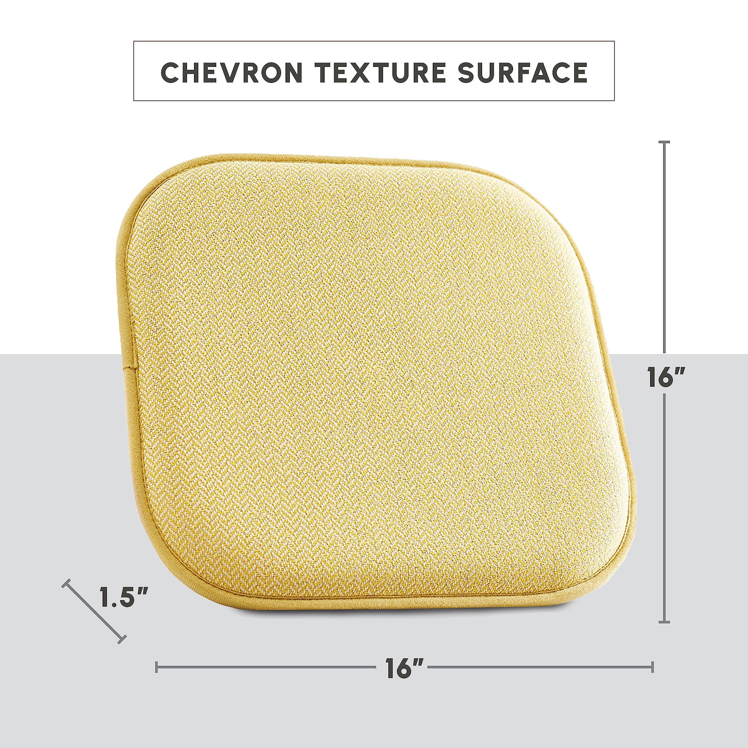 Elegant Comfort Chair Cushion Covers with Ties and Non Skid Rubber Backing-Thick Memory Foam - Soft Cushion Pad- Rounded Square Seat Cover- 16 x 16 Inches - Set of 2 Chevron Textured Pattern, Yellow Chevron Yellow Set of 2 U1