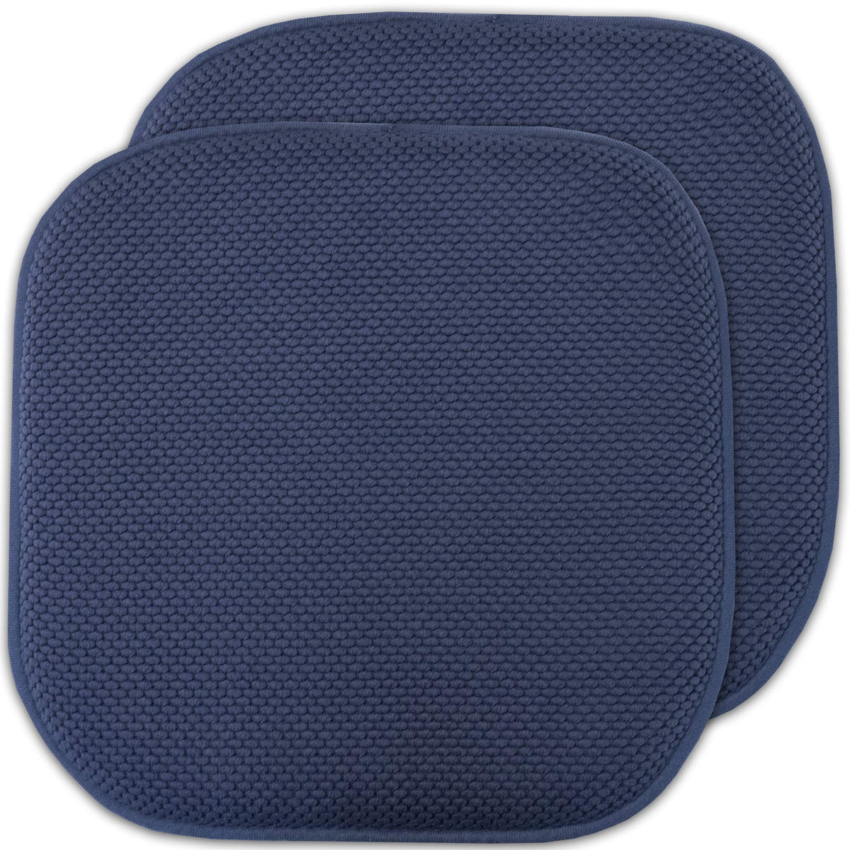 Sweet Home Collection Memory Foam Chair Cushion Honeycomb Pattern Solid Color Slip Non Skid Rubber Back Ultimate Comfort and Softness Rounded Square 16" x 16" Seat Cover,2 Pack,Navy Blue, 2 Piece Navy 2 Pack U1