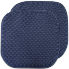 Sweet Home Collection Memory Foam Chair Cushion Honeycomb Pattern Solid Color Slip Non Skid Rubber Back Ultimate Comfort and Softness Rounded Square 16" x 16" Seat Cover,2 Pack,Navy Blue, 2 Piece Navy 2 Pack U1