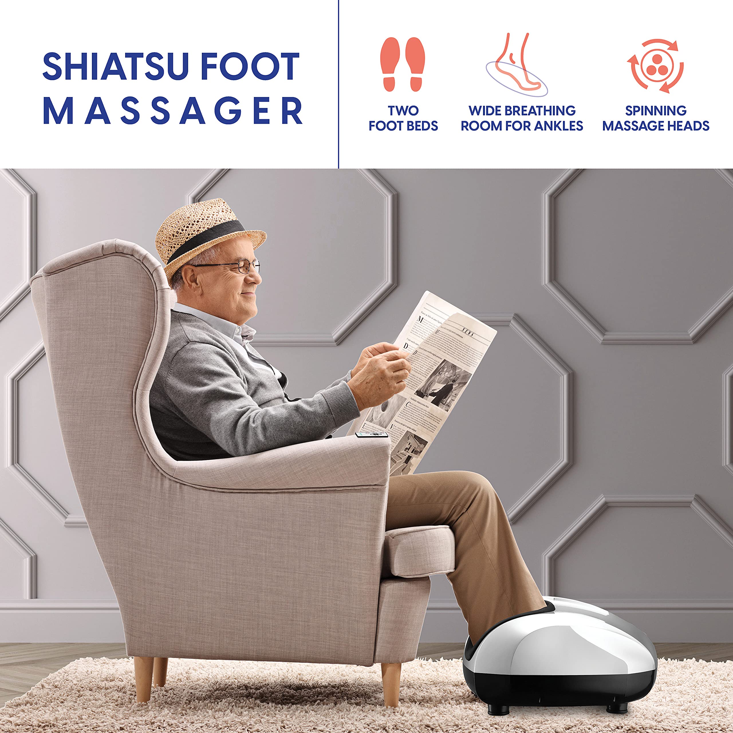 Belmint Shiatsu Foot Massager Machine - Electric Deep-Kneading Foot and Heel Pain Relief Massage with Switchable Heat, Air Compression for Plantar Fasciitis and Neuropathy with Non-Slip Rubber Feet U1