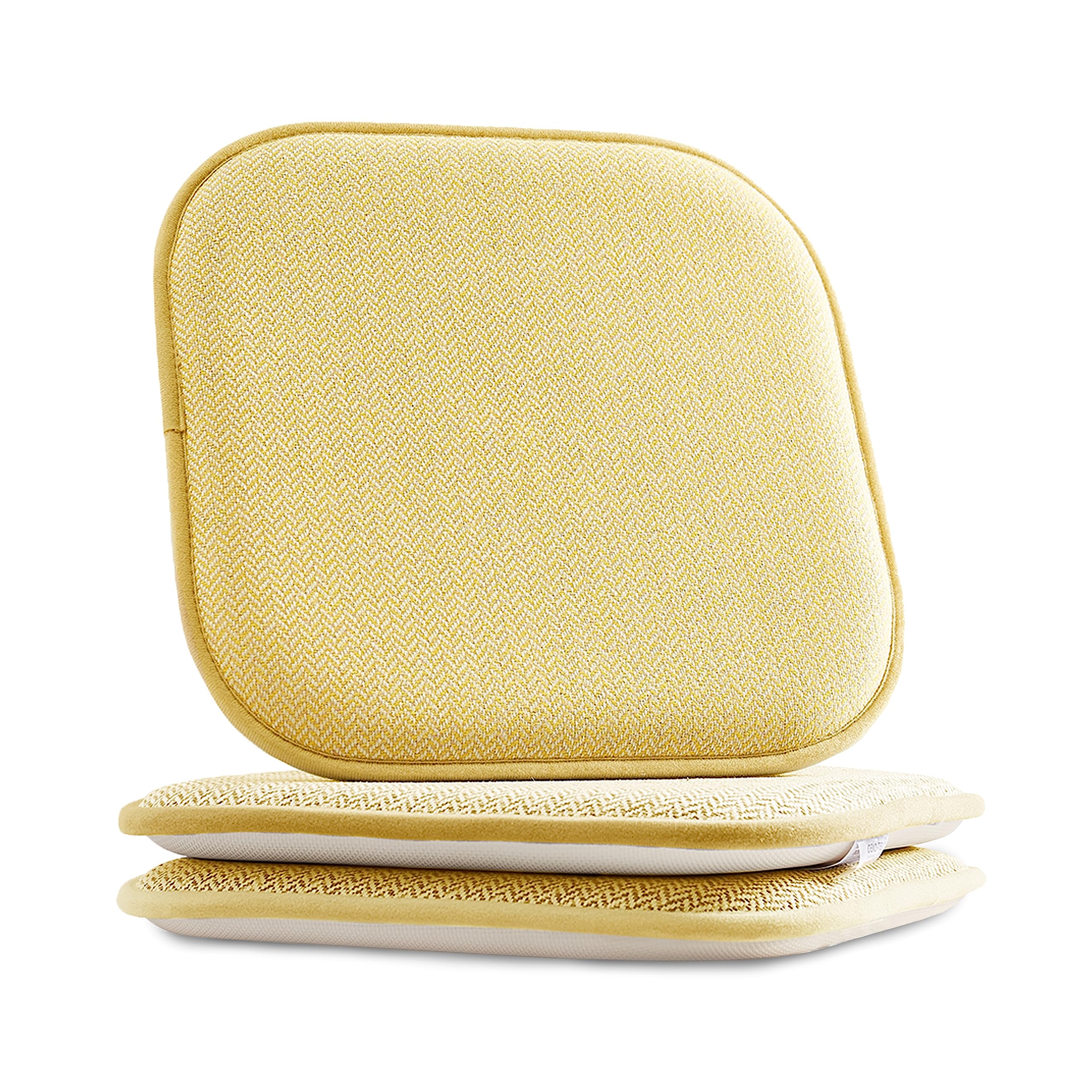 Elegant Comfort Chair Cushion Covers with Ties and Non Skid Rubber Backing-Thick Memory Foam - Soft Cushion Pad- Rounded Square Seat Cover- 16 x 16 Inches - Set of 2 Chevron Textured Pattern, Yellow Chevron Yellow Set of 2 U1