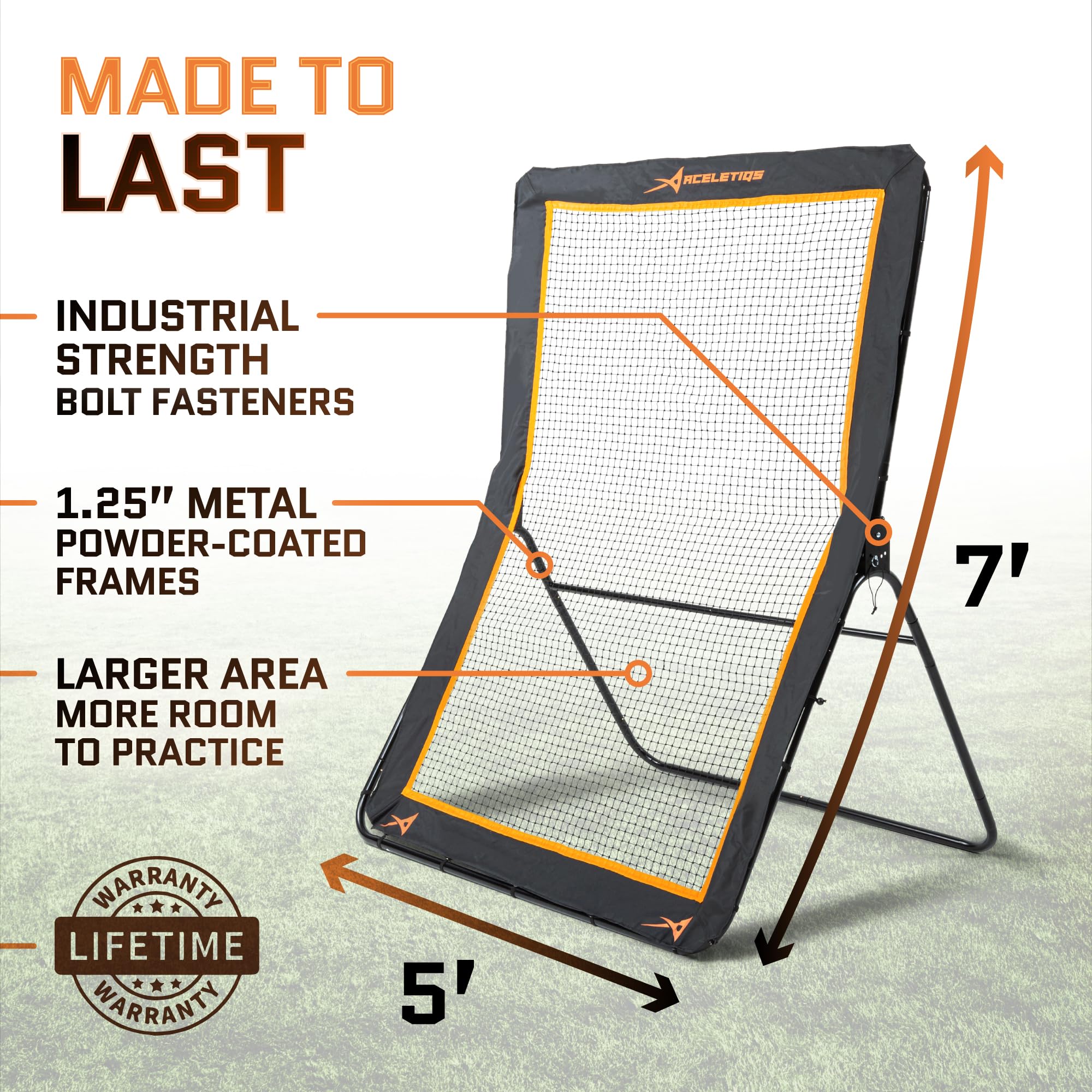 ACELETIQS Lacrosse Rebounder for Backyard 5x7 Feet Baseball Rebounder Volleyball Rebounder - Lacrosse Ball Pitchback, Throwback, Bounce Back Training Wall [Carry Bag Included] Black 5 Feet x 7 Feet U1