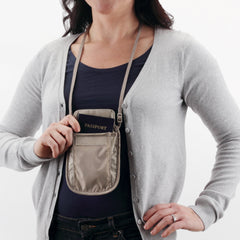 eagle creek RFID Blocker Neck Wallet - Durable and Lightweight Travel Passport and Valuables Organizer with Hook and Loop Closure and Adjustable Neck Strap, Tan Tan One Size U1