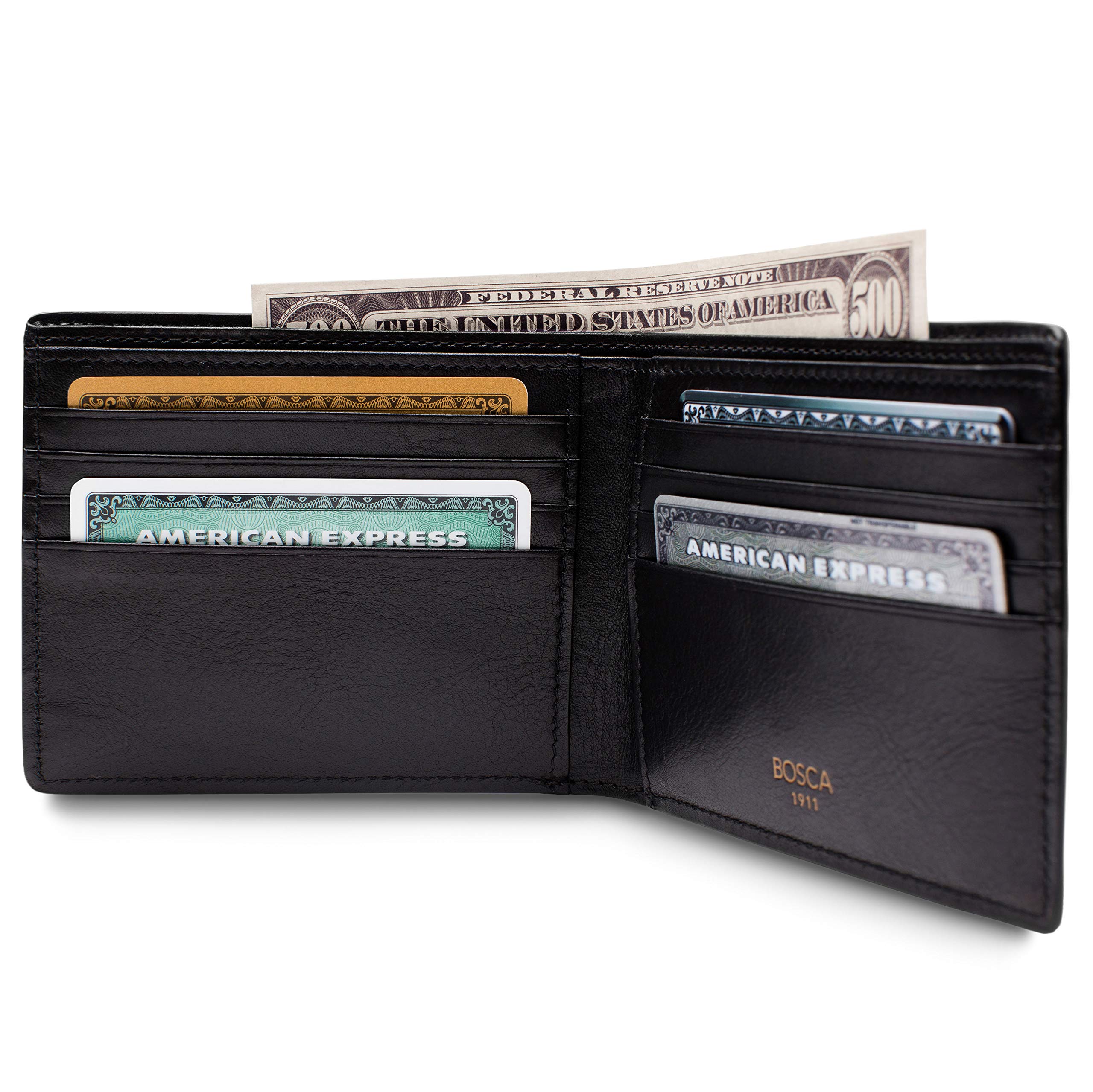 Bosca Men's Leather Wallet – Full Grain Italian Dolce Leather Wallet For Men, 8 Card Slots, Bifold, Gift-Ready Packaging, Black Black One Size Fits All U1