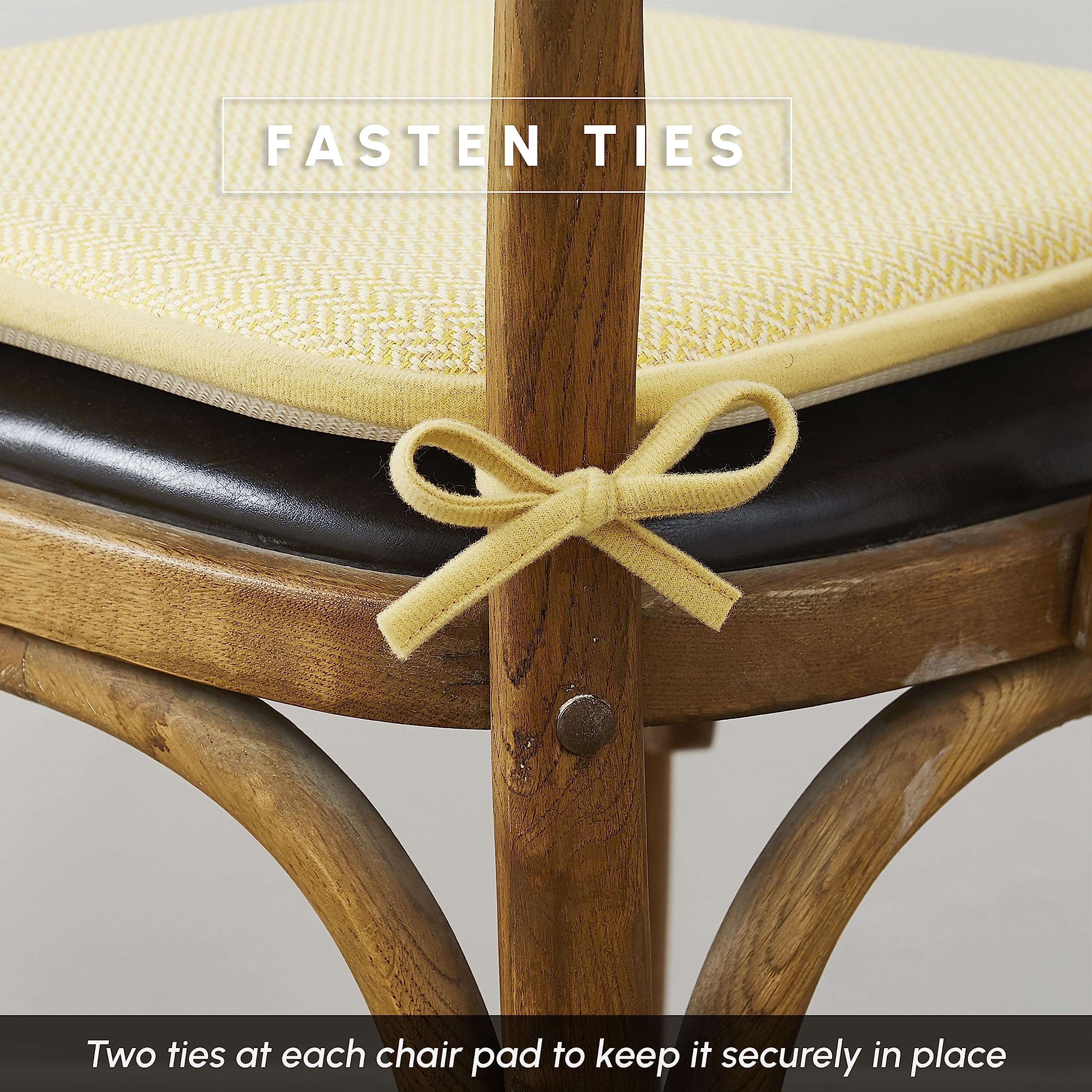 Elegant Comfort Chair Cushion Covers with Ties and Non Skid Rubber Backing-Thick Memory Foam - Soft Cushion Pad- Rounded Square Seat Cover- 16 x 16 Inches - Set of 2 Chevron Textured Pattern, Yellow Chevron Yellow Set of 2 U1