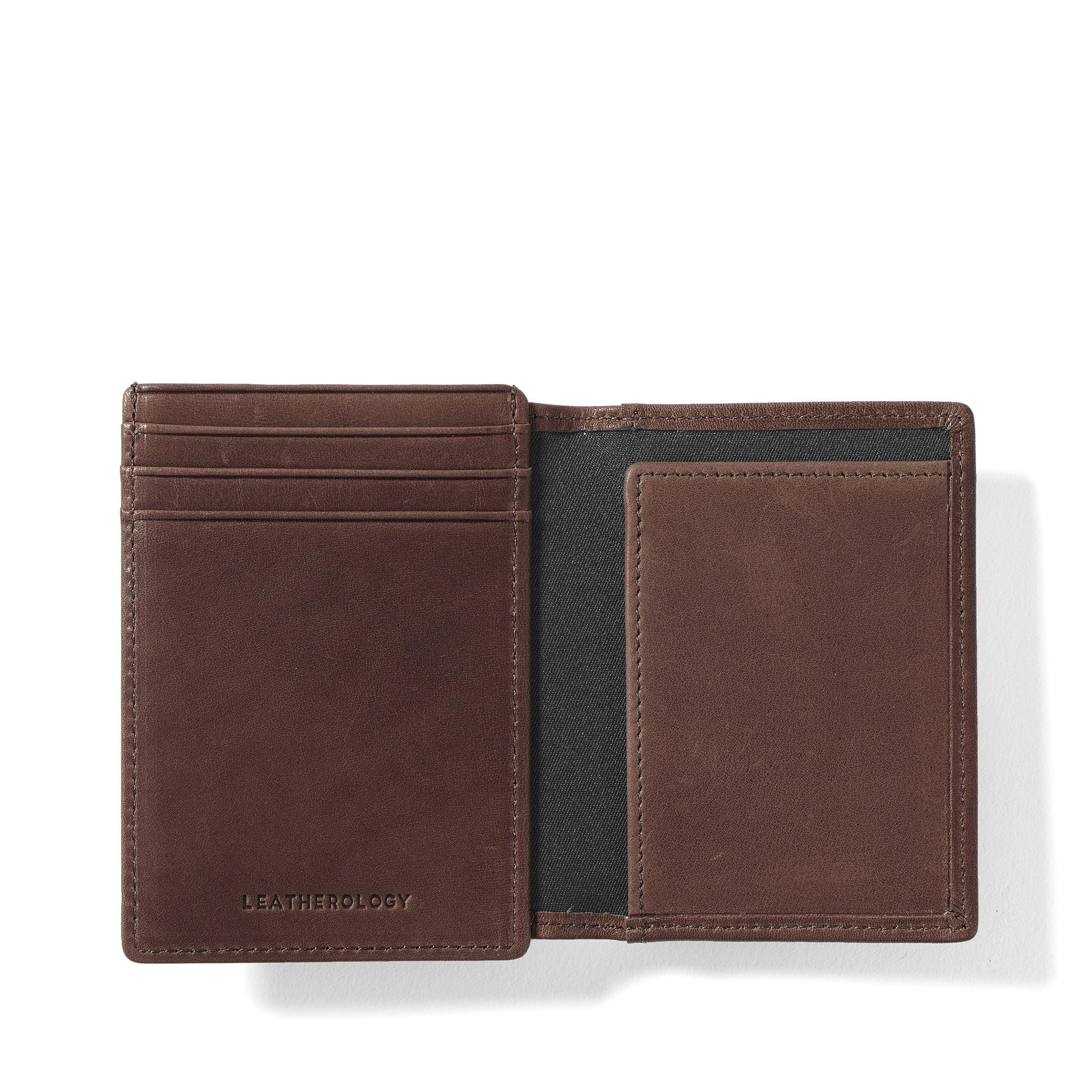 Leatherology Premium Mahogany Men's Money Clip Card Holder Wallet with ID Window - Holds up to 10 bills, features non-magnetic metal money clip and thumb-slide ID window Premium Mahogany One Size U1