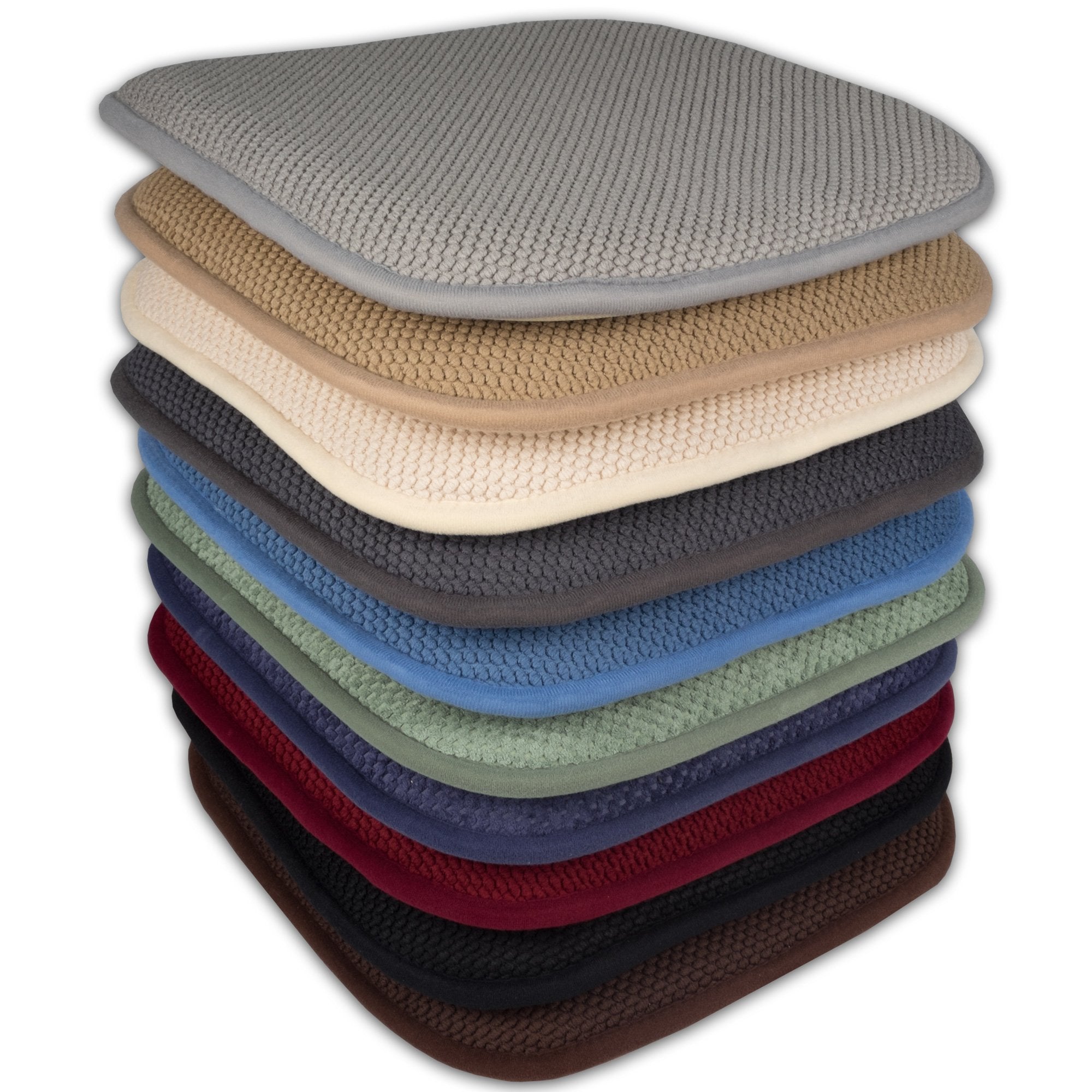 Sweet Home Collection Memory Foam Chair Cushion Honeycomb Pattern Solid Color Slip Non Skid Rubber Back Ultimate Comfort and Softness Rounded Square 16" x 16" Seat Cover,2 Pack,Navy Blue, 2 Piece Navy 2 Pack U1