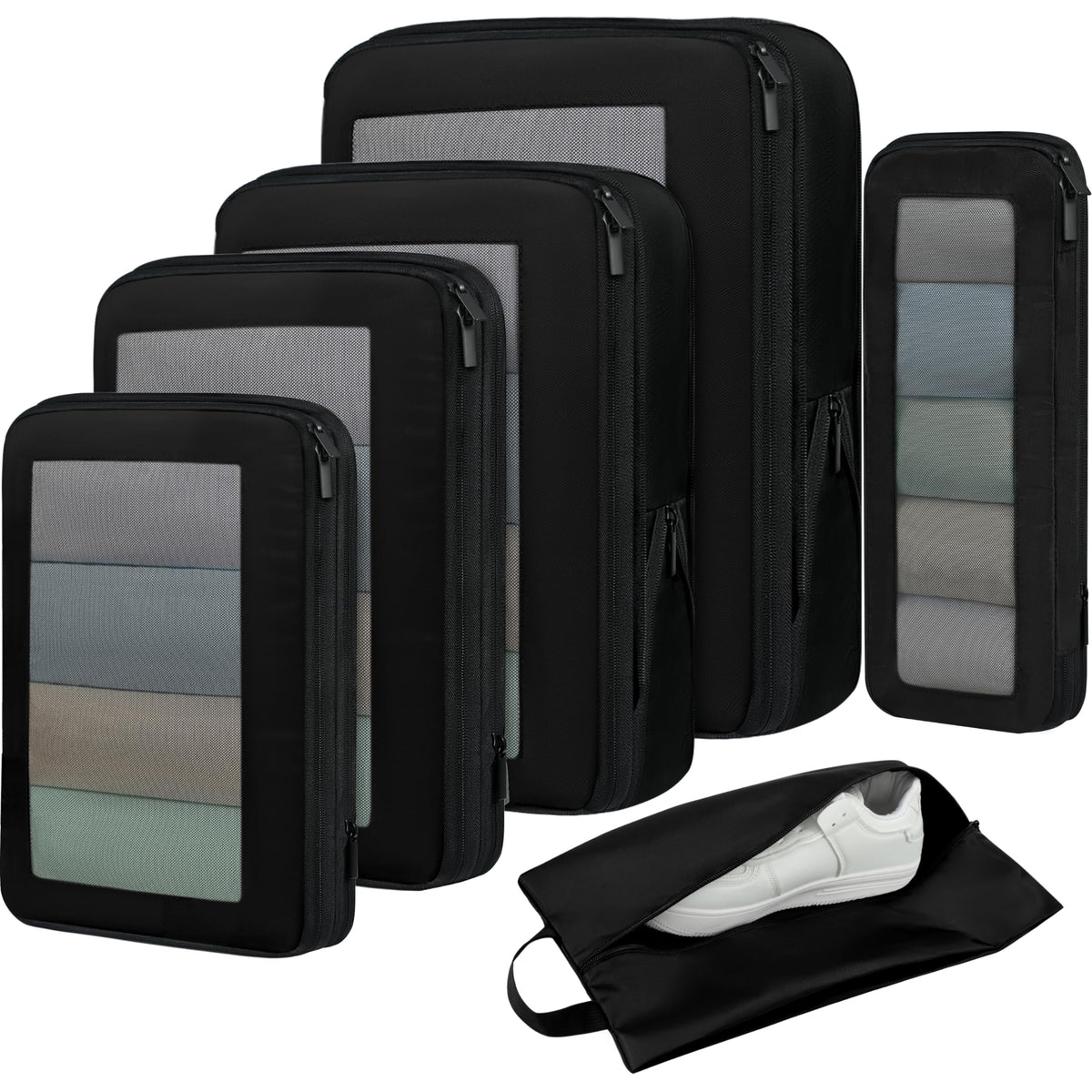 BAGAIL 4 Set/6 Set/8 Set Compression Packing Cubes Travel Accessories Expandable Packing Organizers (Square Mesh, 05-Jet Black) 05-Jet Black 10 inches x 7 inches x 2 inches U1