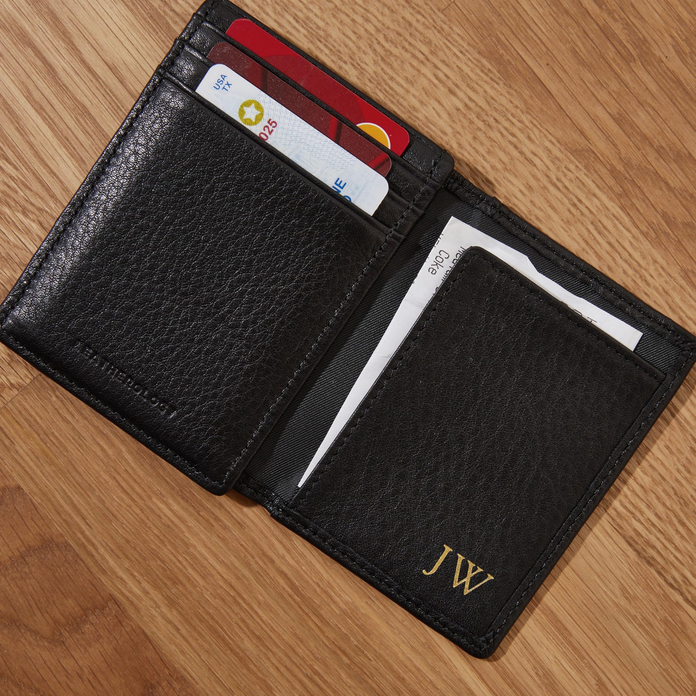 Leatherology Premium Mahogany Men's Money Clip Card Holder Wallet with ID Window - Holds up to 10 bills, features non-magnetic metal money clip and thumb-slide ID window Premium Mahogany One Size U1