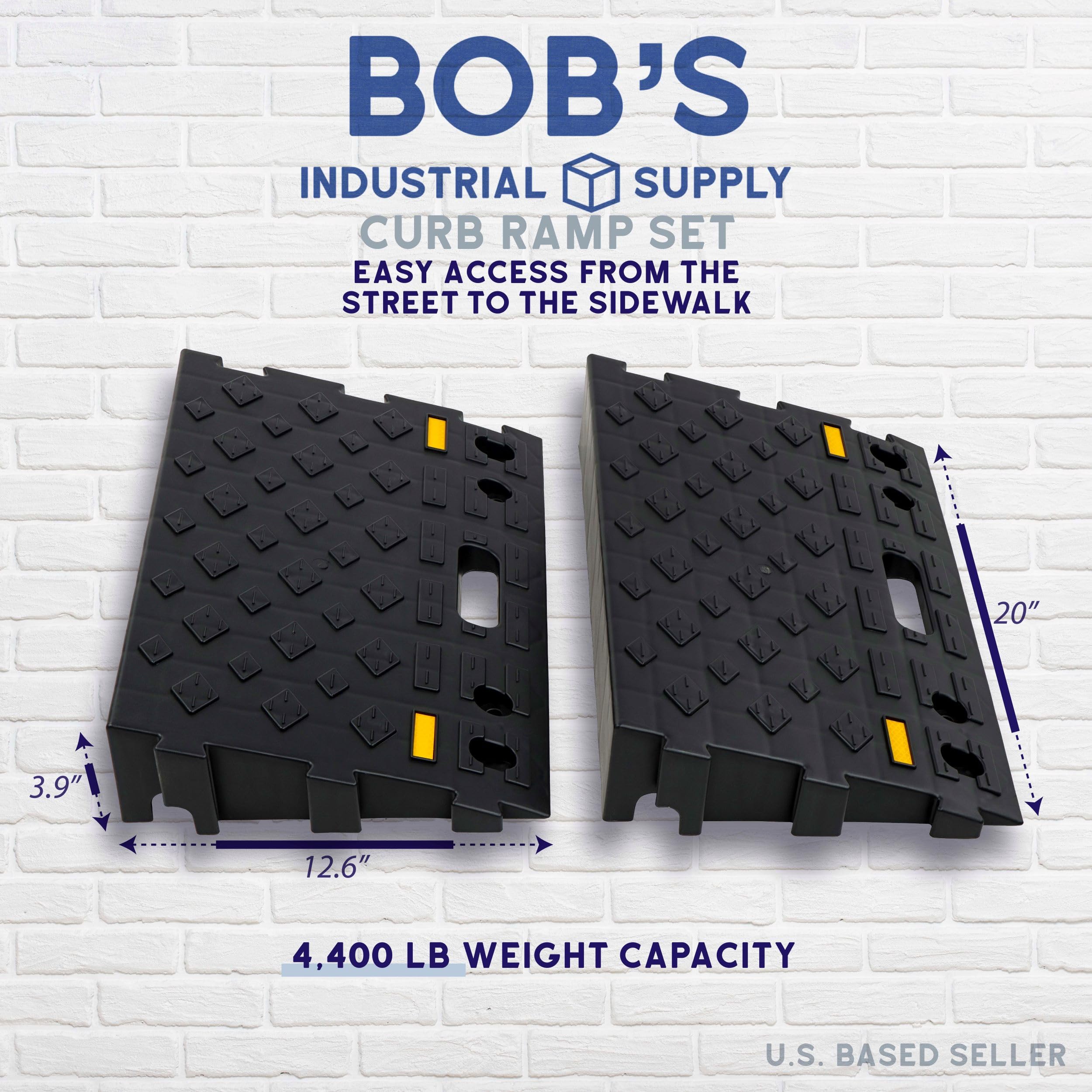 BISupply Rubber Curb Ramp 4 Inch Rise Wedge Set - 2pk Car Ramps Interlocking Curb Ramps for Driveway and Sidewalk U2