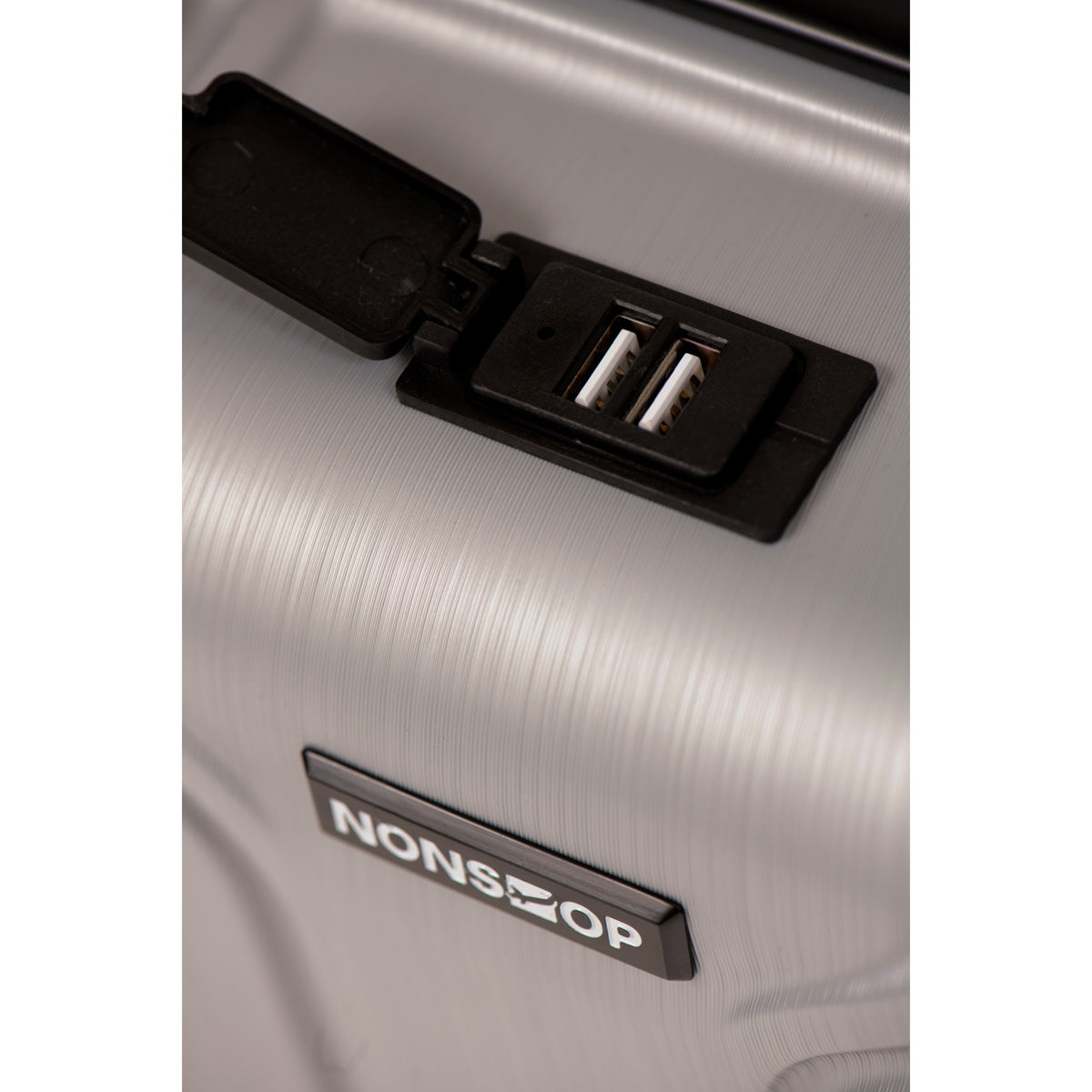 NONSTOP NEW YORK Luggage Expandable Spinner Wheels hard side shell Travel Suitcase Lightweight, TSA Lock, Double USB Port  ( Silver , 3-Piece Set (20/24/28) ) Silver 3 Piece Set 20 24 28 U29