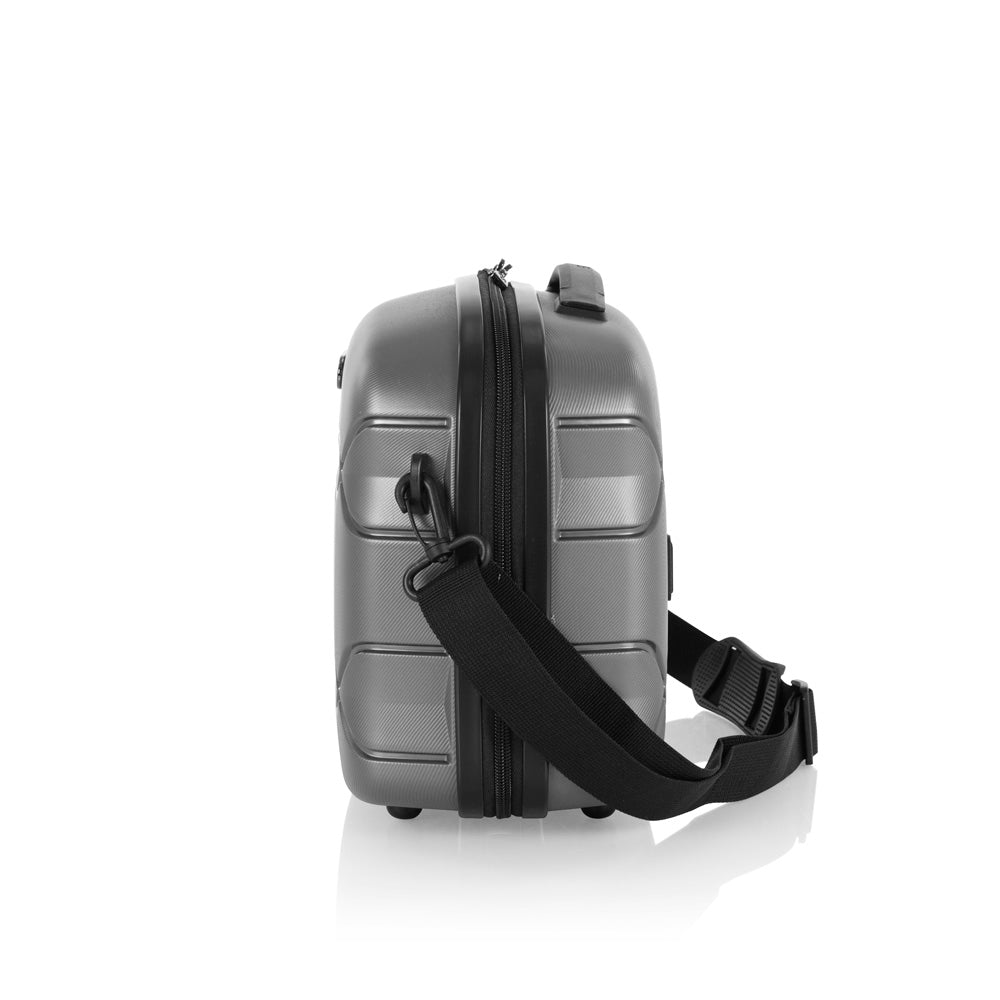 Heys Milos Beauty Case Hardside Lightweight and Crafted with Durable Duraflex, Textured Shell and Metallic Colors, Trolly Sleeve, Adjustable Shoulder Strap, Organize Makeup or Toiletries, Navy ( Grey , Beauty Case ) Grey Beauty Case U2