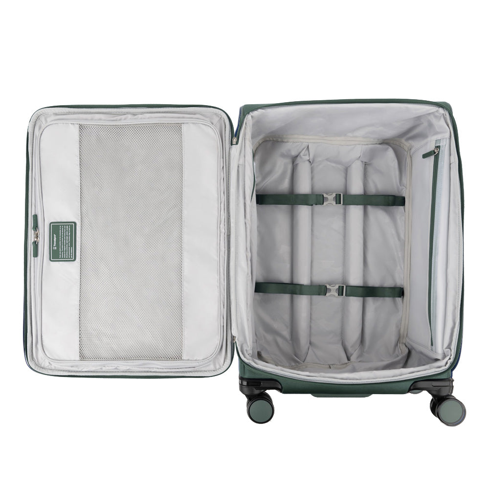 Travelpro Versapack + Lightweight Softside Expandable Checked Luggage, 8 Spinner Suitcase, TSA Lock, Men and Women ( Desert Sage , Checked Medium 25-Inch ) Desert Sage Checked Medium 25 Inch U1