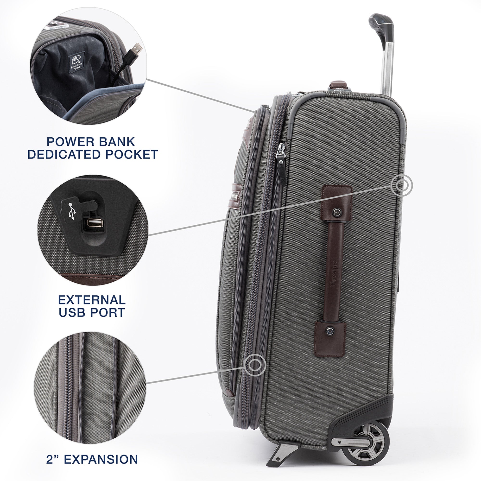 Travelpro Platinum Elite Softside Expandable Luggage, 2 Wheel Upright Suitcase, USB Port, Men and Women ( Vintage Grey , Carry On 22 Inch ) Vintage Grey Carry On 22 Inch U2