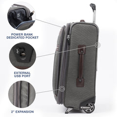Travelpro Platinum Elite Softside Expandable Luggage, 2 Wheel Upright Suitcase, USB Port, Men and Women ( Vintage Grey , Carry On 22 Inch ) Vintage Grey Carry On 22 Inch U2