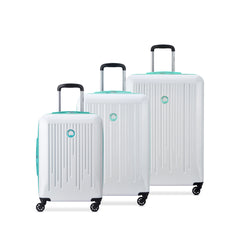 Delsey Paris Christine Hardside Expandable Luggage with Spinner Wheels ( White with Teal Trim , 3 Piece Set (20/24/28) ) White with Teal Trim 3 Piece Set 20 24 28 U1