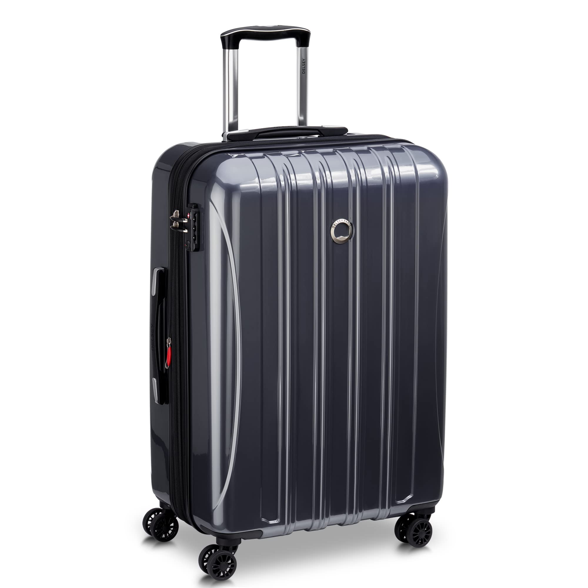 DELSEY Paris Helium Aero Hardside Expandable Luggage with Spinner Wheels Brushed Charcoal Checked Medium 25 Inch U3