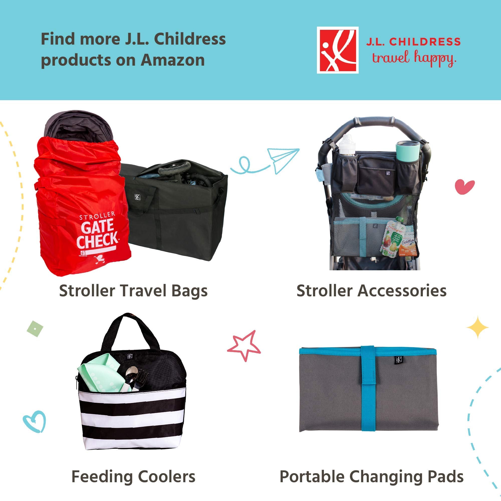 J.L. Childress Gate Check Bag for Single & Double Strollers - Stroller Bag for Airplane - Large Stroller Travel Bag for Airplane - Air Travel Stroller Bag ( Black , One Size ) Black One Size U1