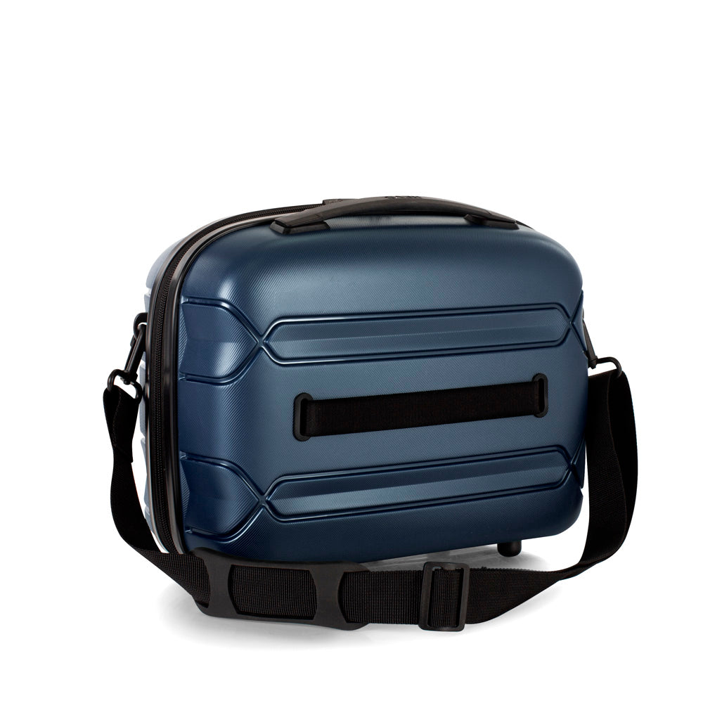 Heys Milos Beauty Case Hardside Lightweight and Crafted with Durable Duraflex, Textured Shell and Metallic Colors, Trolly Sleeve, Adjustable Shoulder Strap, Organize Makeup or Toiletries, Navy ( Navy , Beauty Case ) Navy Beauty Case U2