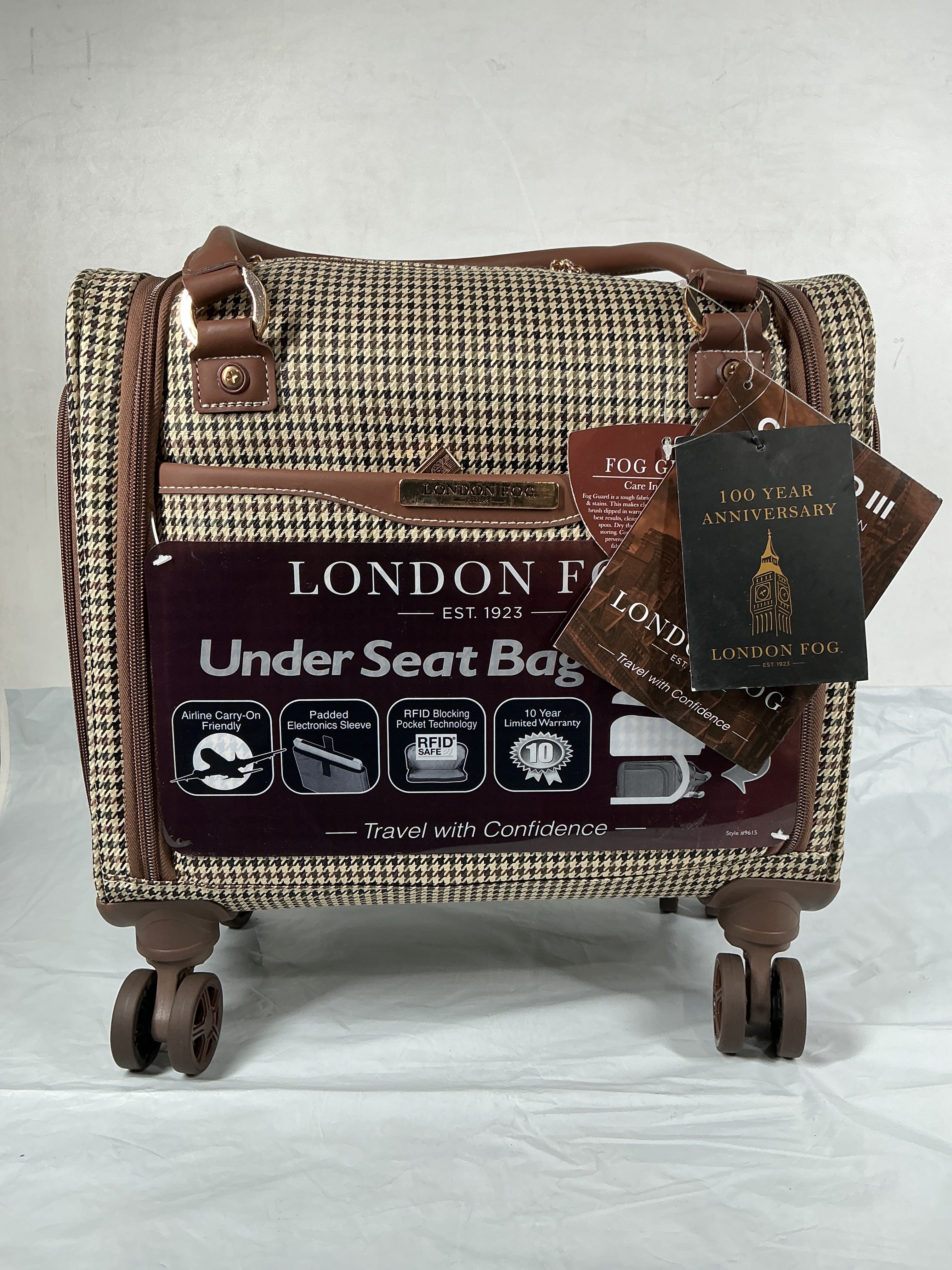 London Fog Oxford III 15" 8-Wheel Under Seat Bag Olive Houndstooth Olive Carry-On 15-Inch U3