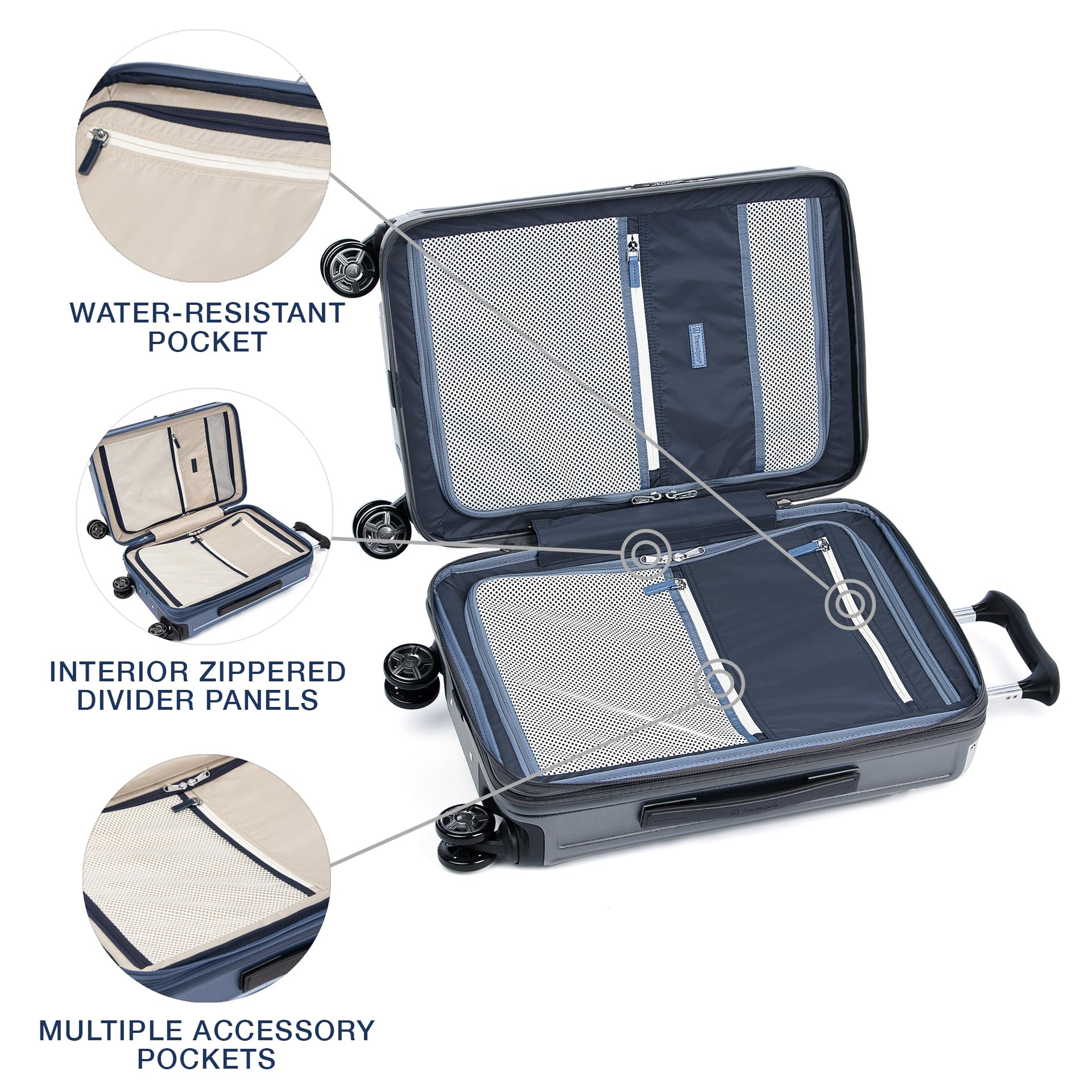 Travelpro Platinum Elite Hardside Expandable Spinner Wheel Luggage TSA Lock Hard Shell Polycarbonate Suitcase ( Dark Sky Blue , Compact Carry-On 20-Inch ) Dark Sky Blue Compact Carry On 20 Inch U2