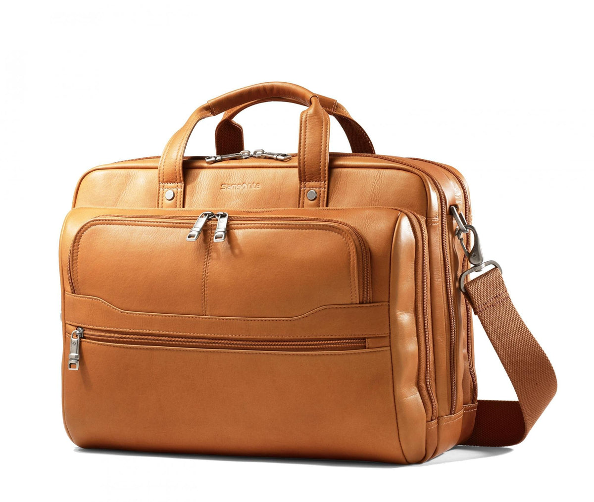 Samsonite Durham Colombian Leather 2 Pocket Briefcase ( Tan ) Tan  U1