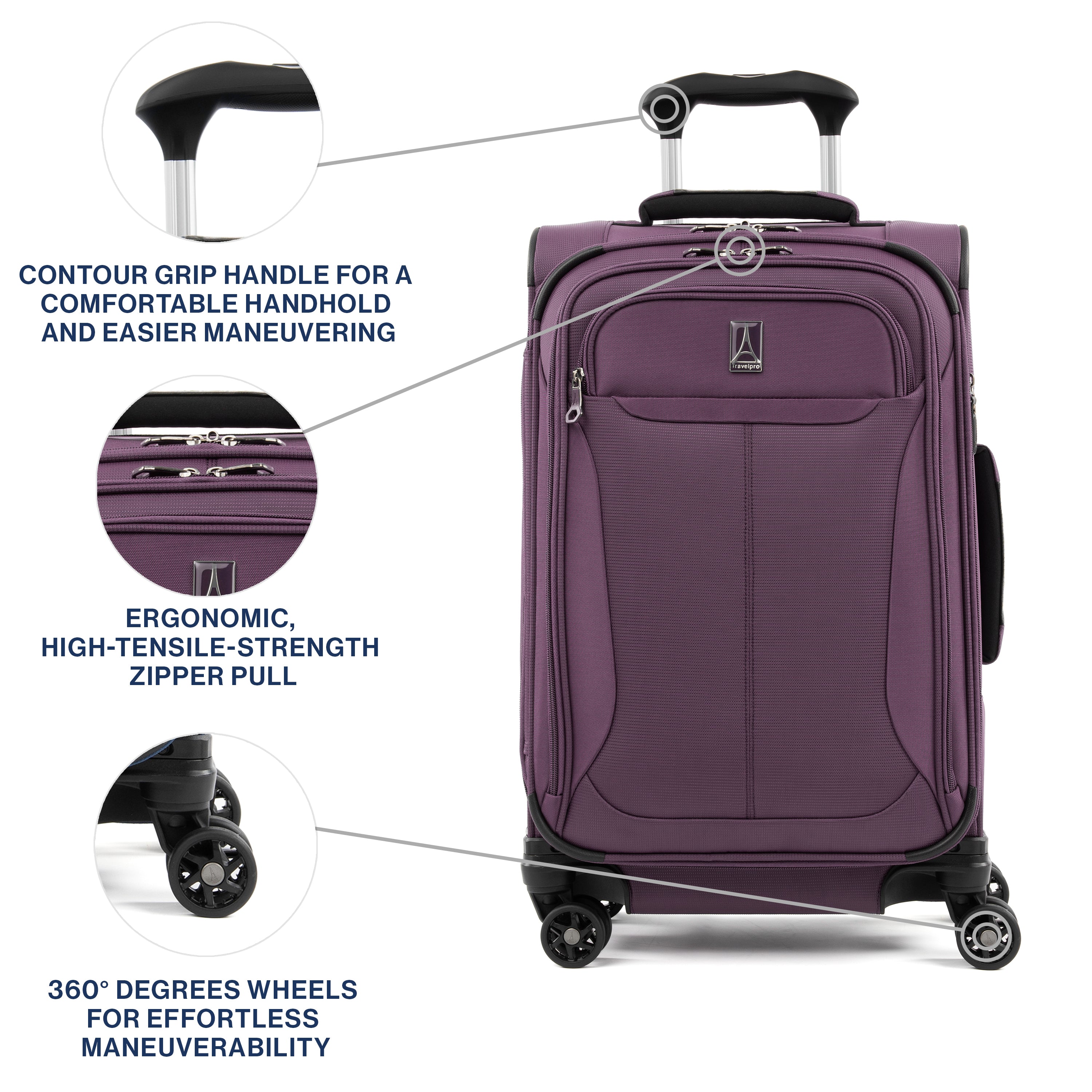 Travelpro Tourlite Softside Expandable Luggage with 4 Spinner Wheels, Lightweight Suitcase, Men and Women ( Deep Purple , Carry-On 21-Inch ) Deep Purple Carry On 21 Inch U4