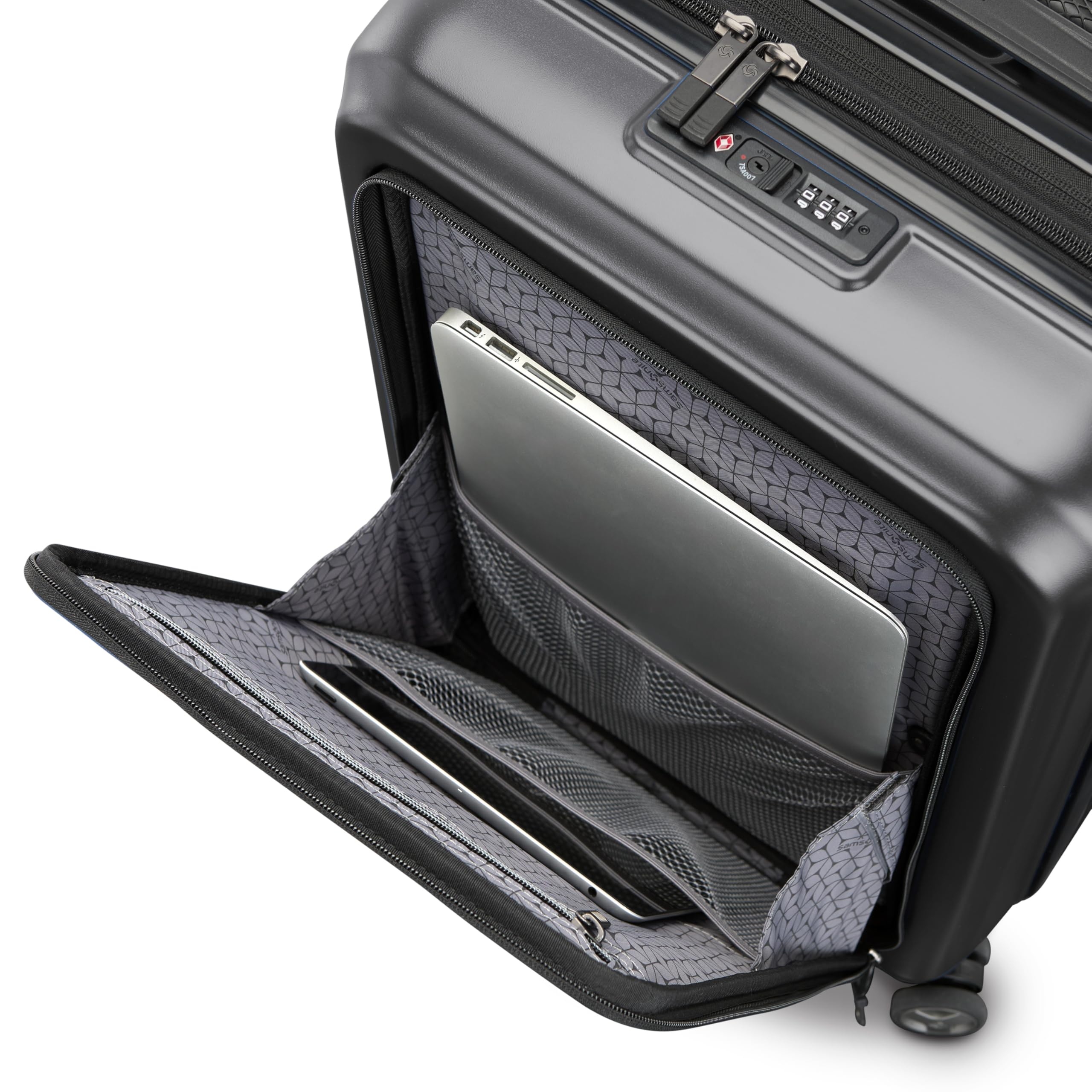 Samsonite Octiv Hardside Spinner ( Stealth Black , Front Pocket Carry-On 21 inch ) Stealth Black Front Pocket Carry On 21 Inch U19