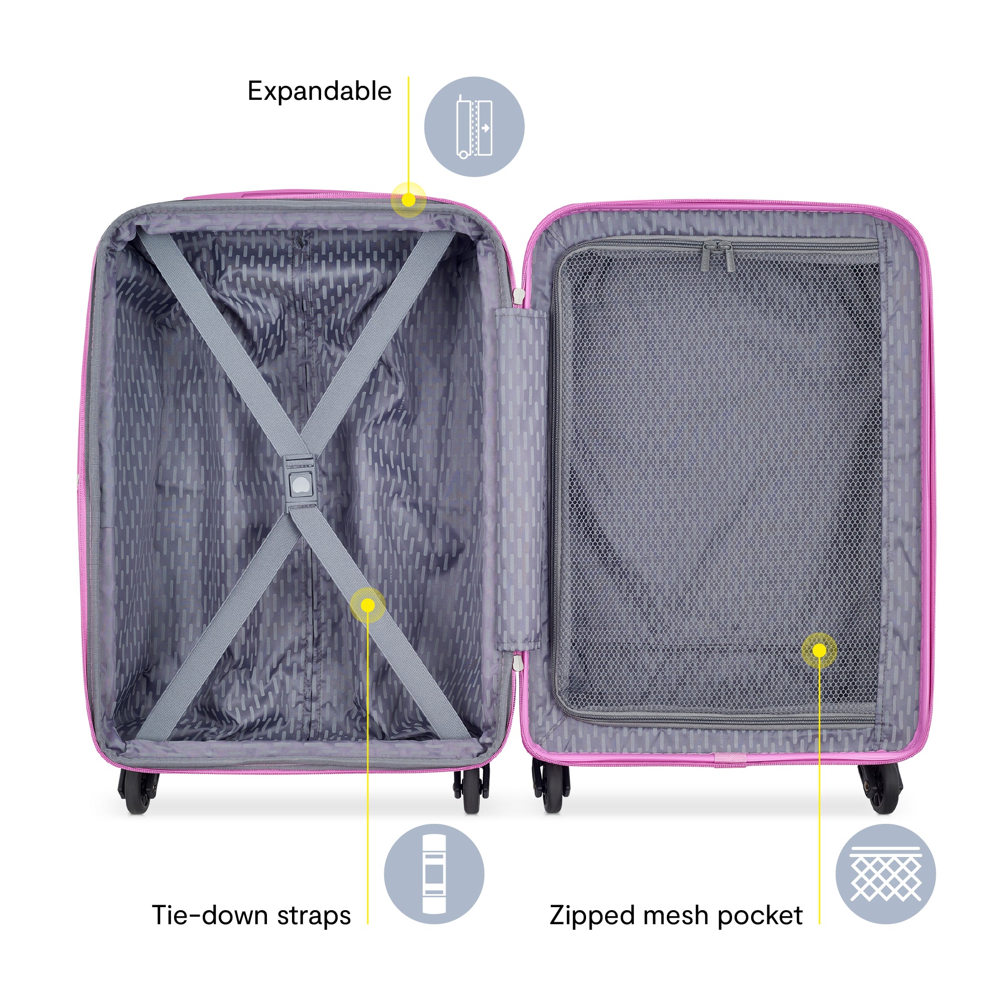 Delsey Paris Christine Hardside Expandable Luggage with Spinner Wheels ( White with Mauve Trim , Carry On 20 Inch ) White with Mauve Trim Carry On 20 Inch U4