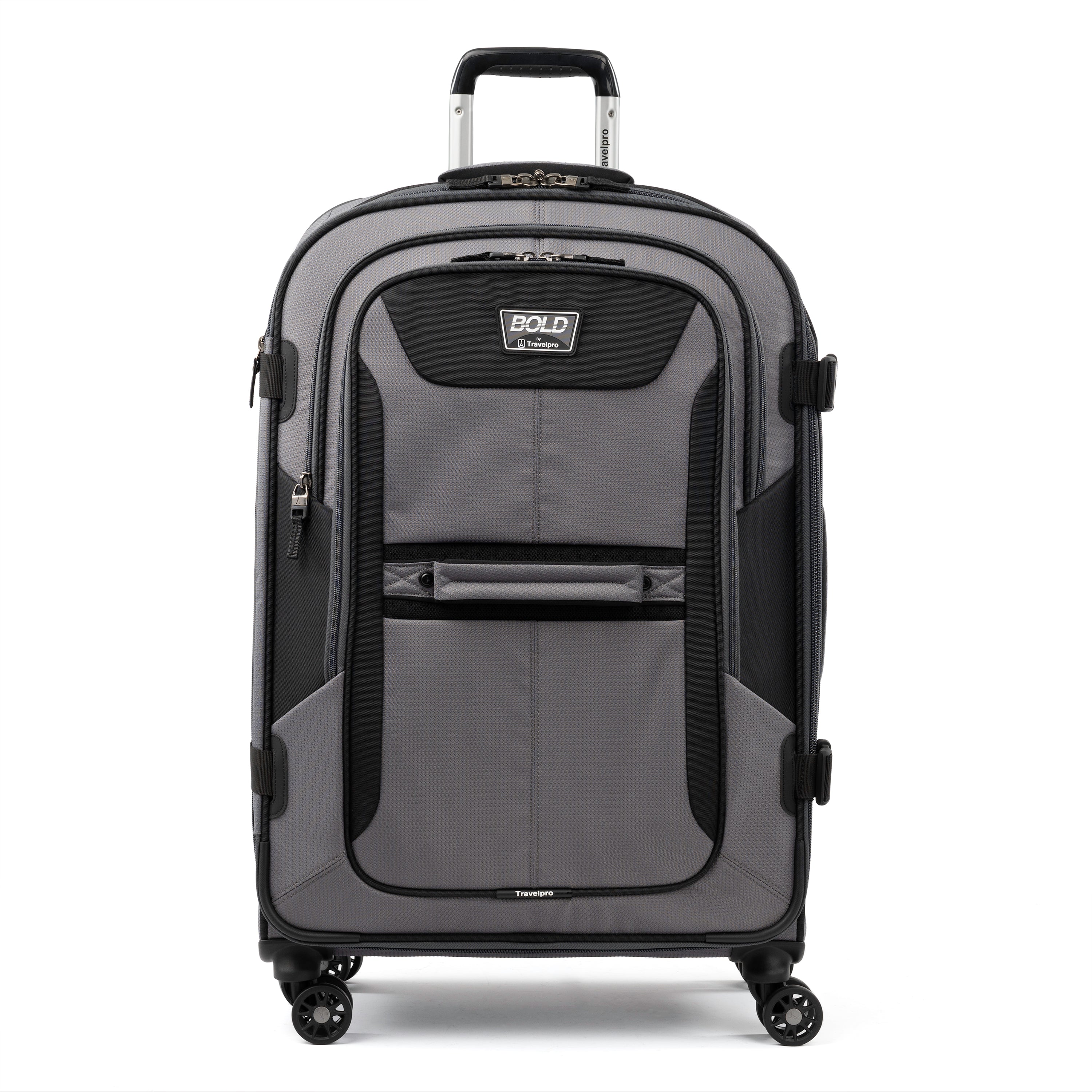 Travelpro Bold-Softside Expandable Luggage with Spinner Wheels ( Grey/Black , Checked-Medium 26-Inch ) Grey/Black Checked Medium 26 Inch U4
