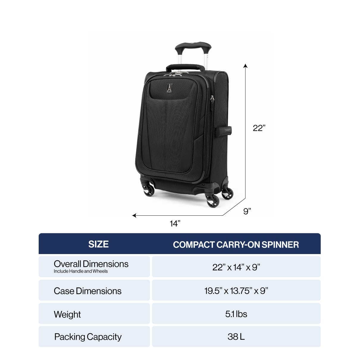 Travelpro Maxlite 5 Softside Expandable Luggage with 4 Spinner Wheels, Lightweight Suitcase, Men and Women ( Black , Compact Carry-on 20-Inch ) Black Compact Carry On 20 Inch U7