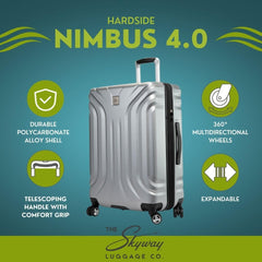 Skyway Nimbus 4.0 Expandable, Durable Hardside, 4 Wheel Spinner, Lightweight Suitcase, Unisex, Stylish, Maritime Blue, Carry-On 20-Inch ( Shiny Silver , Carry-On 20-Inch ) Shiny Silver Carry On 20 Inch U1