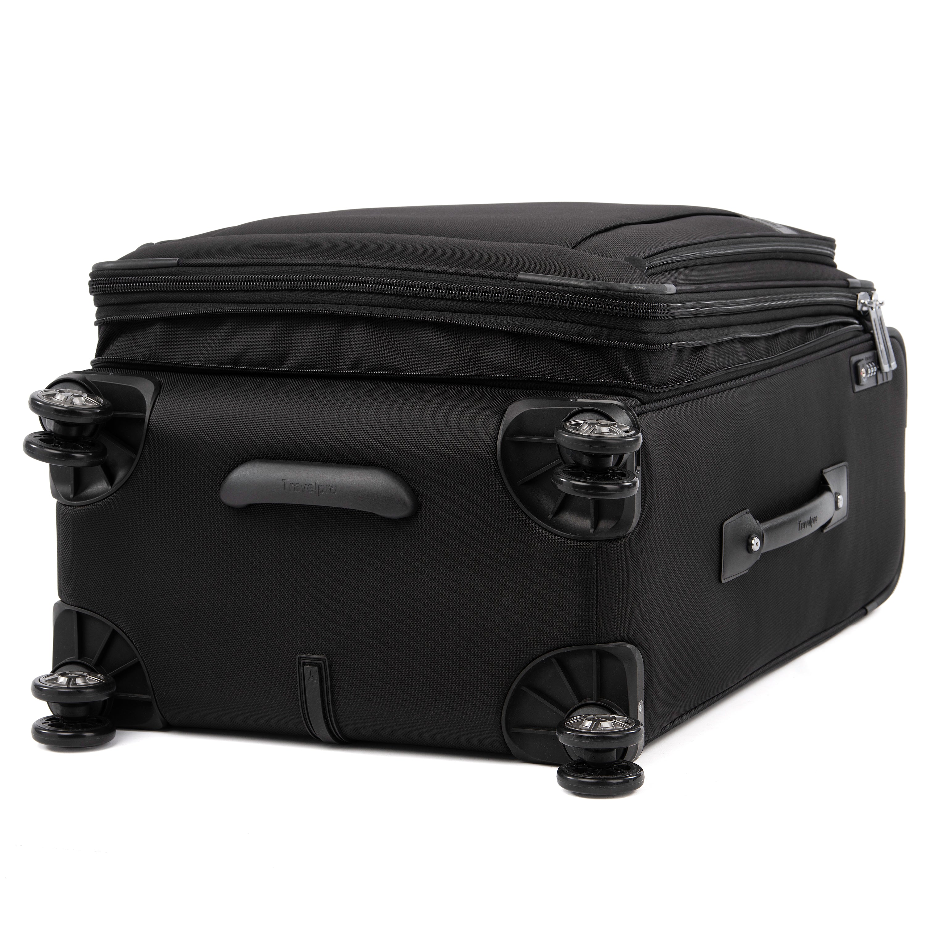 Travelpro Platinum Elite Softside Expandable Luggage, 8 Wheel Spinner Suitcase, USB Port, Suiter, Men and Women Shadow Black Checked Medium 25 Inch U4