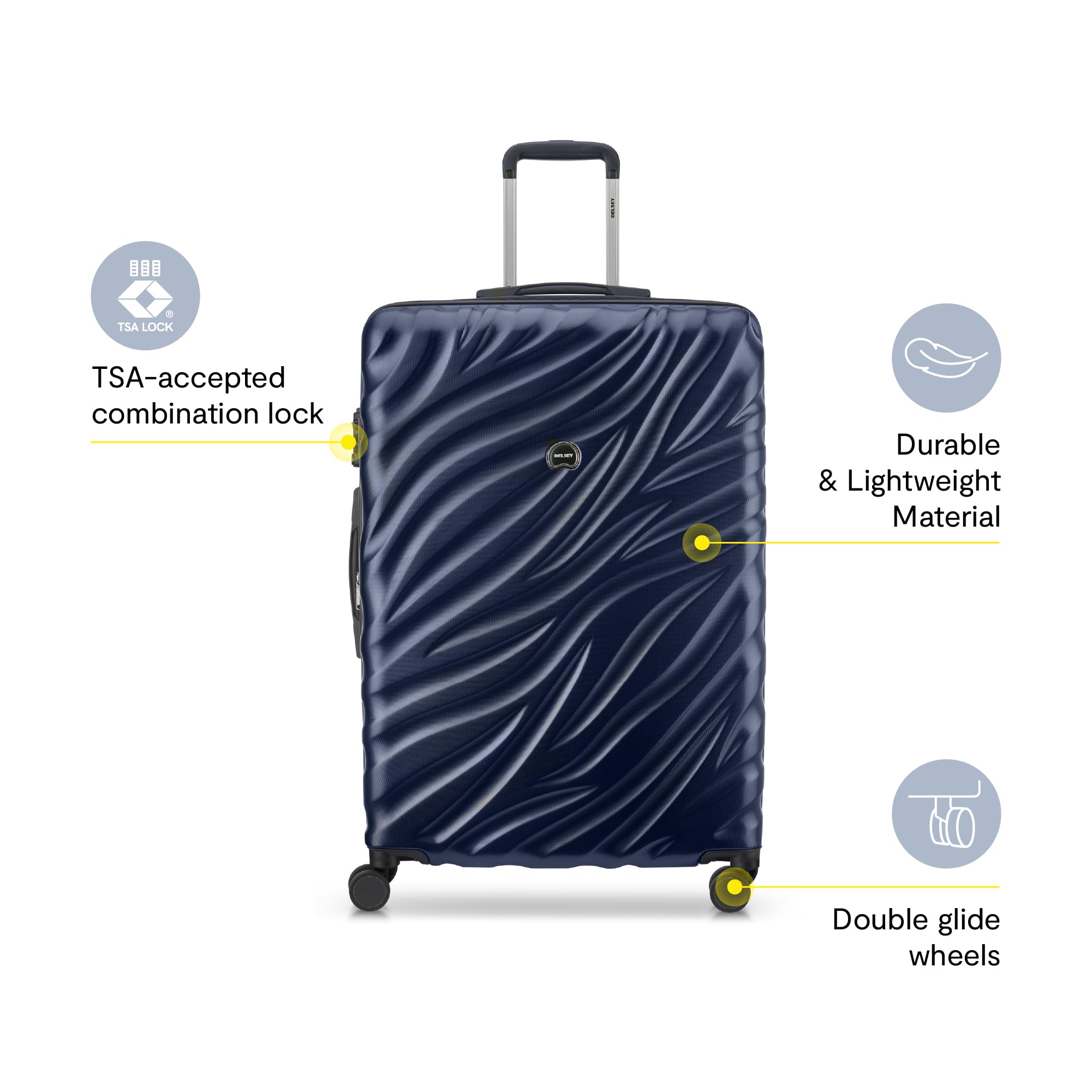 Delsey Alexis Lightweight Luggage, 4-Wheel Spinners Hardshell Suitcase, Expandable with TSA Lock  ( Navy , Checked-Medium 25-Inch ) Navy Checked Medium 25 Inch U12