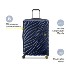 Delsey Alexis Lightweight Luggage, 4-Wheel Spinners Hardshell Suitcase, Expandable with TSA Lock  ( Navy , Checked-Medium 25-Inch ) Navy Checked Medium 25 Inch U12