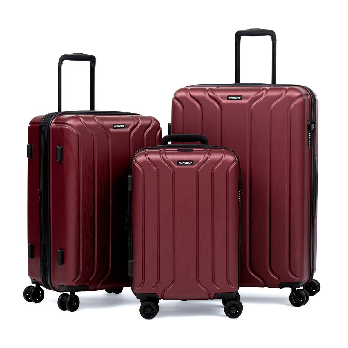 NONSTOP NEW YORK Luggage Expandable Spinner Wheels hard side shell Travel Suitcase Set 3 Piece Lightweight, TSA Lock, Double USB Port + 2 packing cubes Burgundy 3 Piece Set 20 24 28 U28
