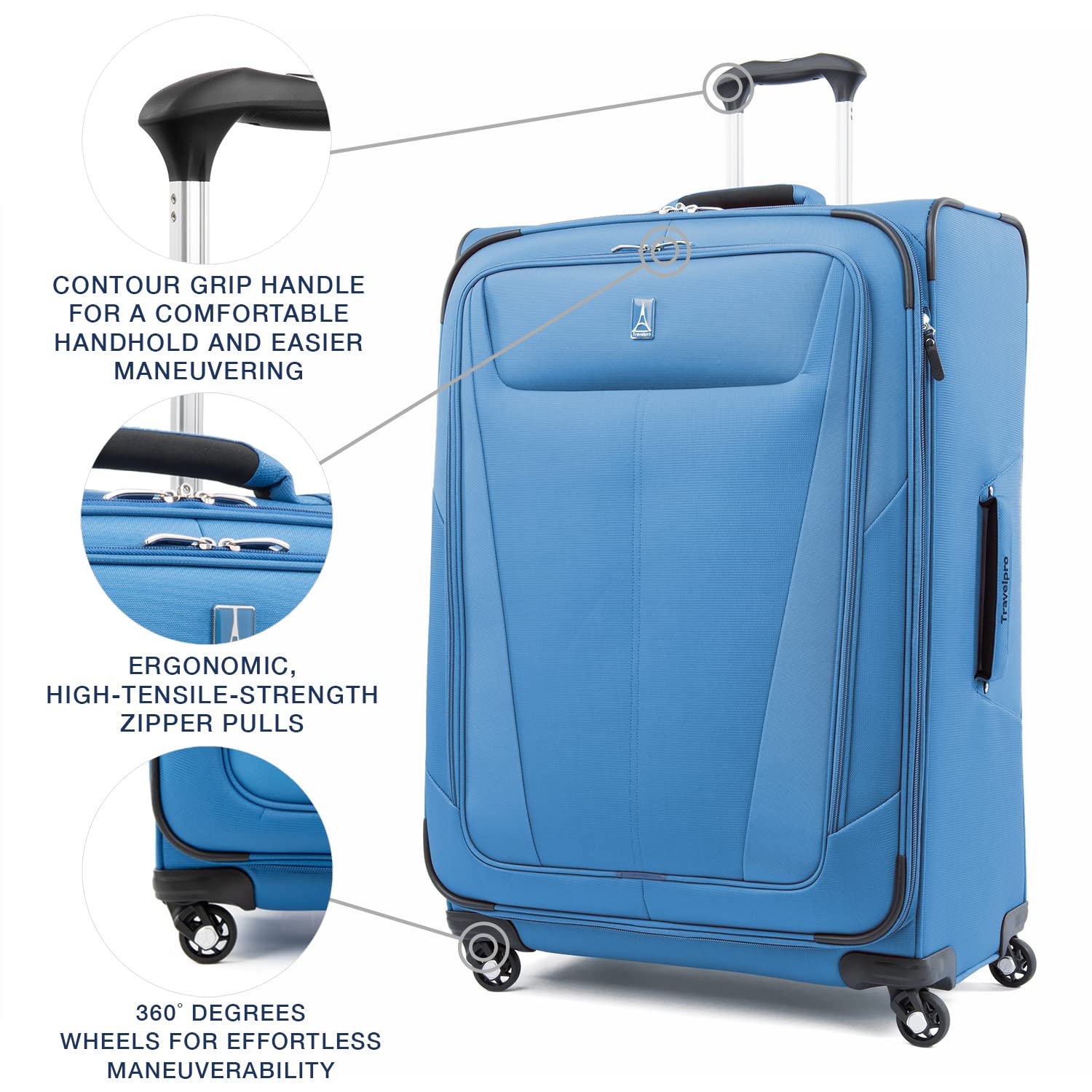 Travelpro Maxlite 5 Softside Expandable Luggage with 4 Spinner Wheels, Lightweight Suitcase, Men and Women Azure Blue Checked Large 29 Inch U1