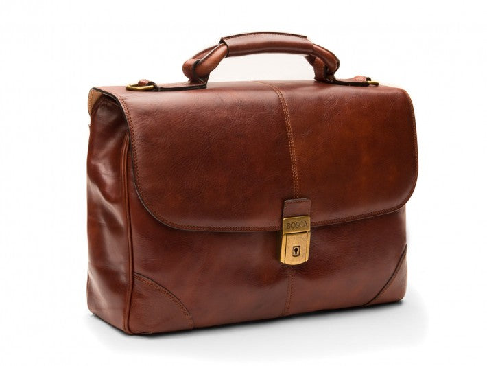 Bosca Men's Dolce Collection Flapover Briefcase ( Dark Brown , One Size ) Dark Brown One Size U1