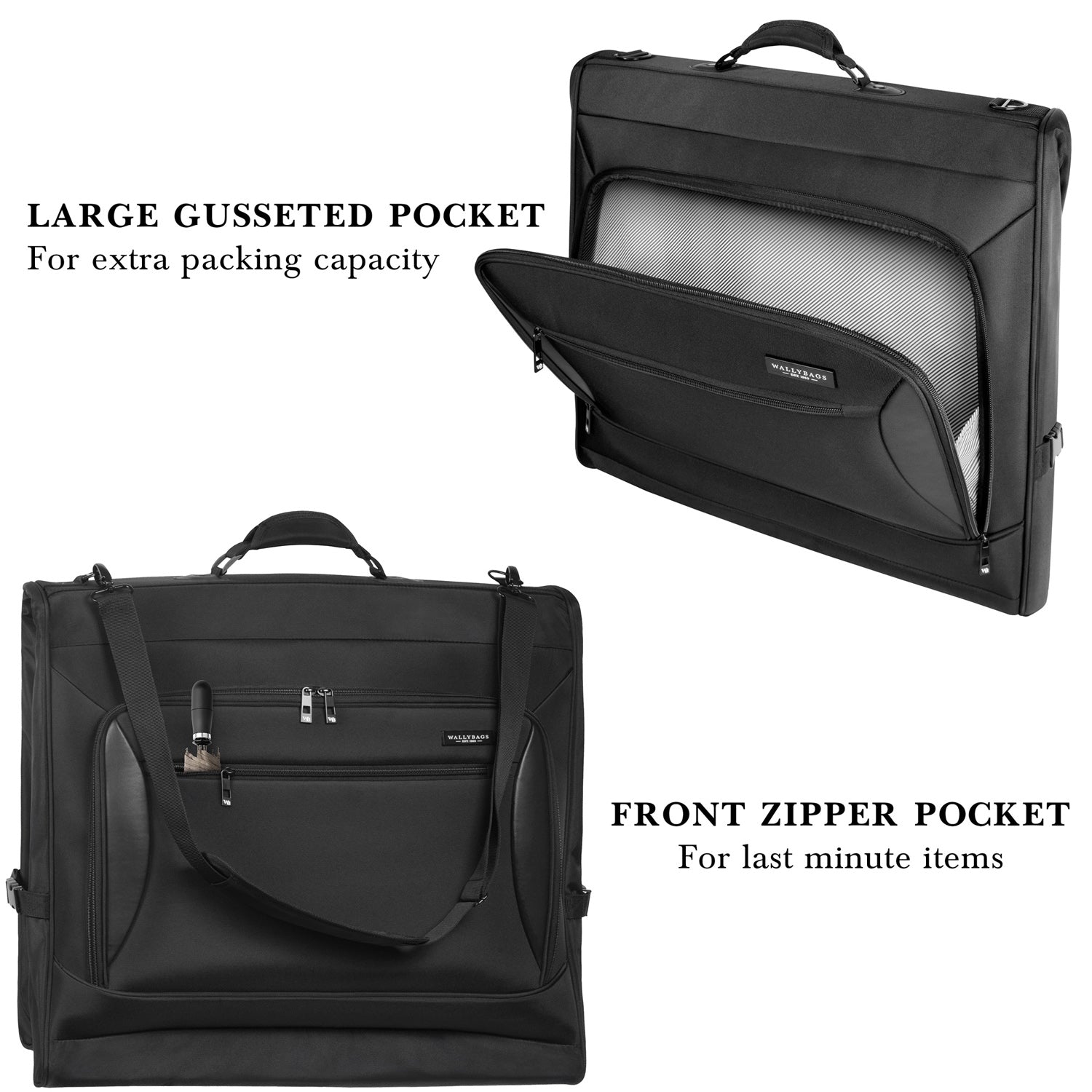 WallyBags Solutions Premium Garment Bag with shoulder strap and multiple pockets ( Black , 45-Inch ) Black 45 Inch U4