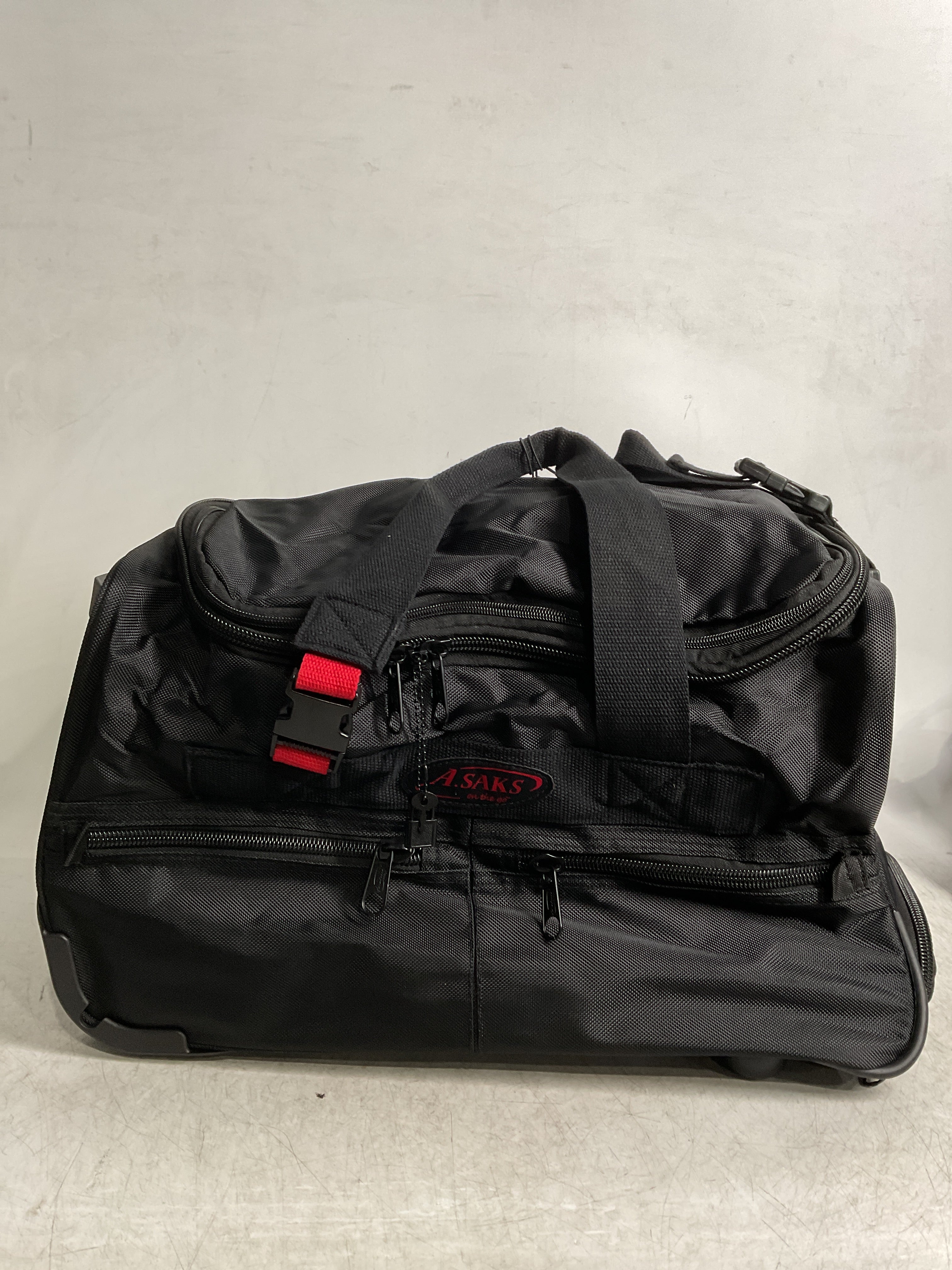 A.SAKS Luggage Lightweight Rolling Trolley Duffel with Wheels ( Black/Red , One Size ) Black/Red One Size U2