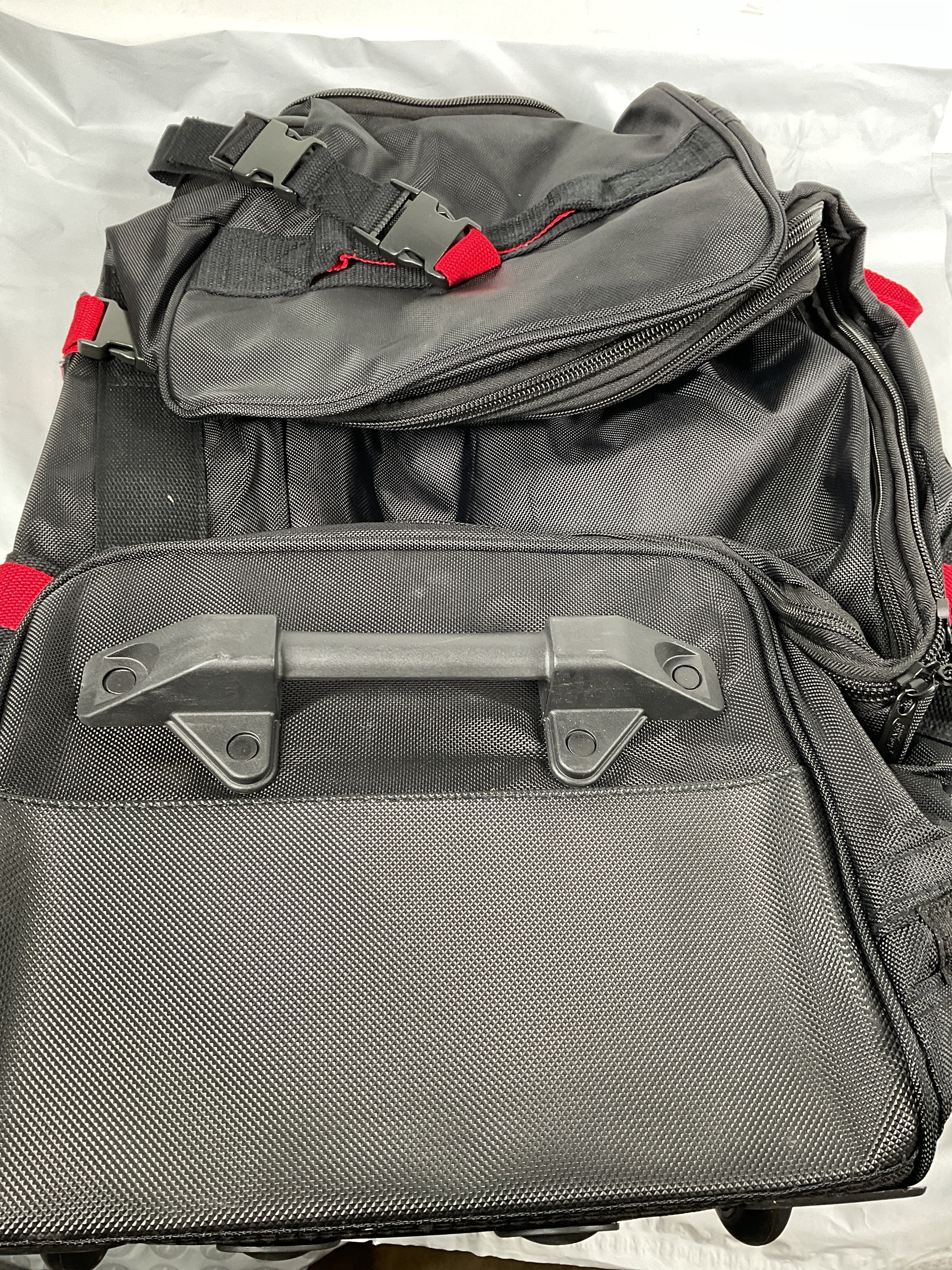 A.SAKS Luggage Lightweight Rolling Trolley Duffel with Wheels ( Black/Red , One Size ) Black/Red One Size U5