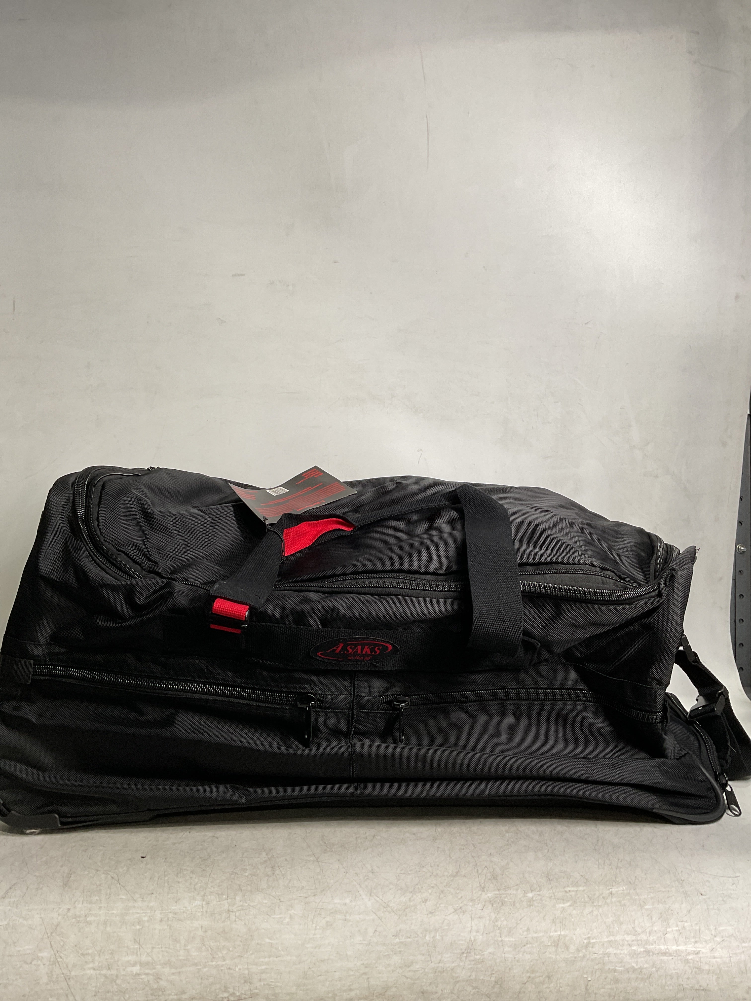 A.SAKS Luggage Lightweight Rolling Trolley Duffel with Wheels ( Black/Red , One Size ) Black/Red One Size U12