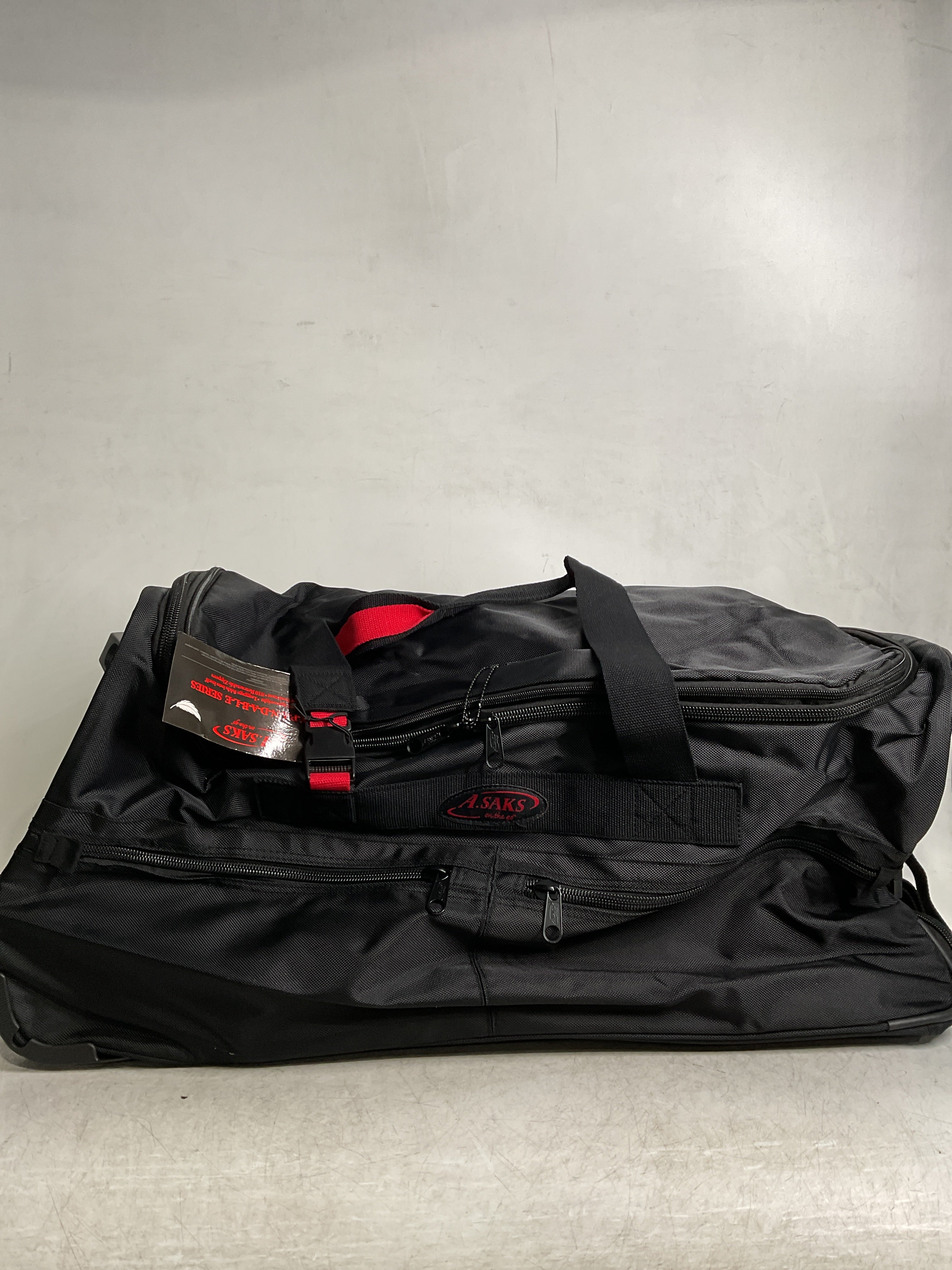 A.SAKS Luggage Lightweight Rolling Trolley Duffel with Wheels ( Black/Red , One Size ) Black/Red One Size U13