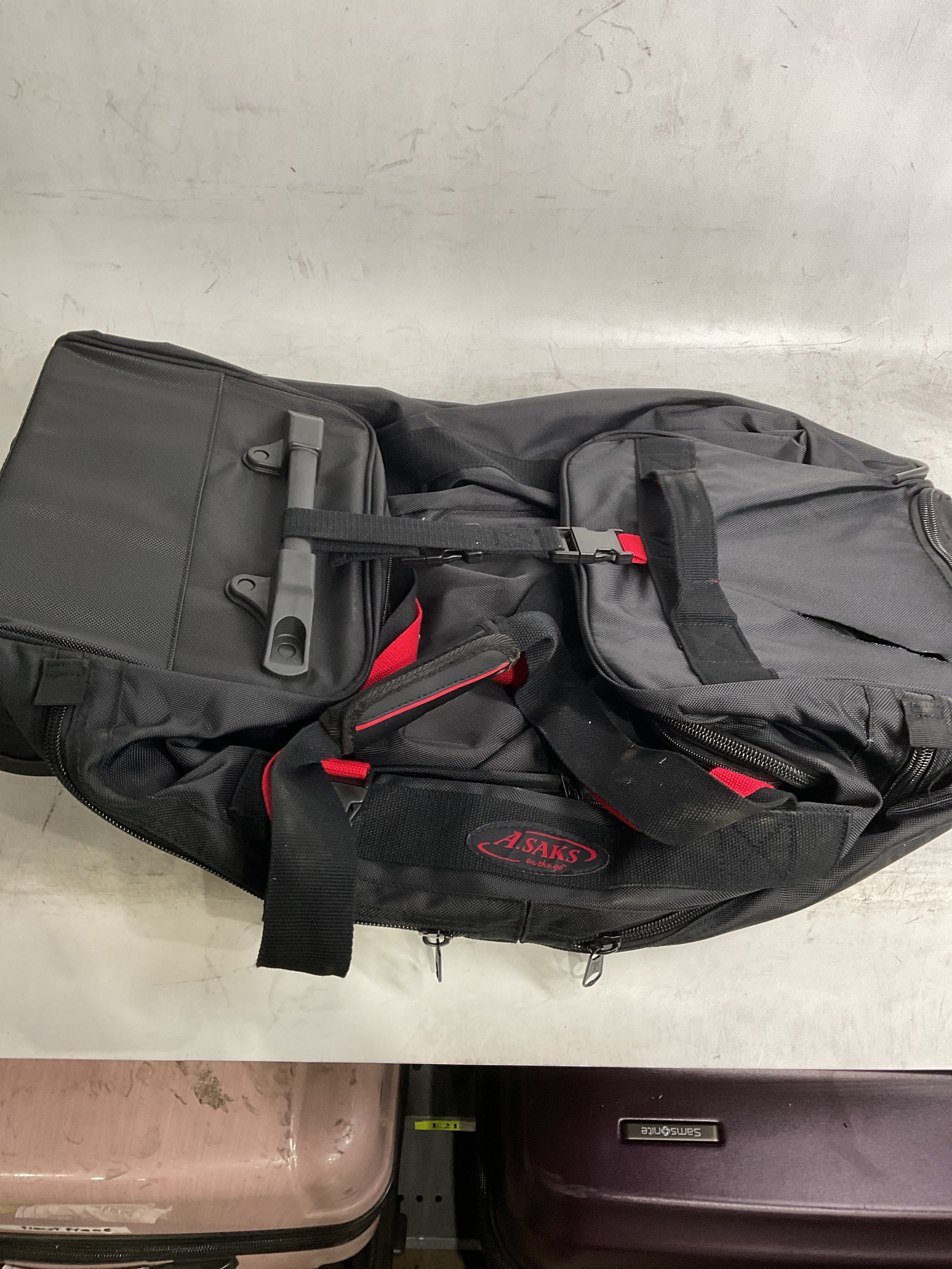 A.SAKS Luggage Lightweight Rolling Trolley Duffel with Wheels ( Black/Red , One Size ) Black/Red One Size U6