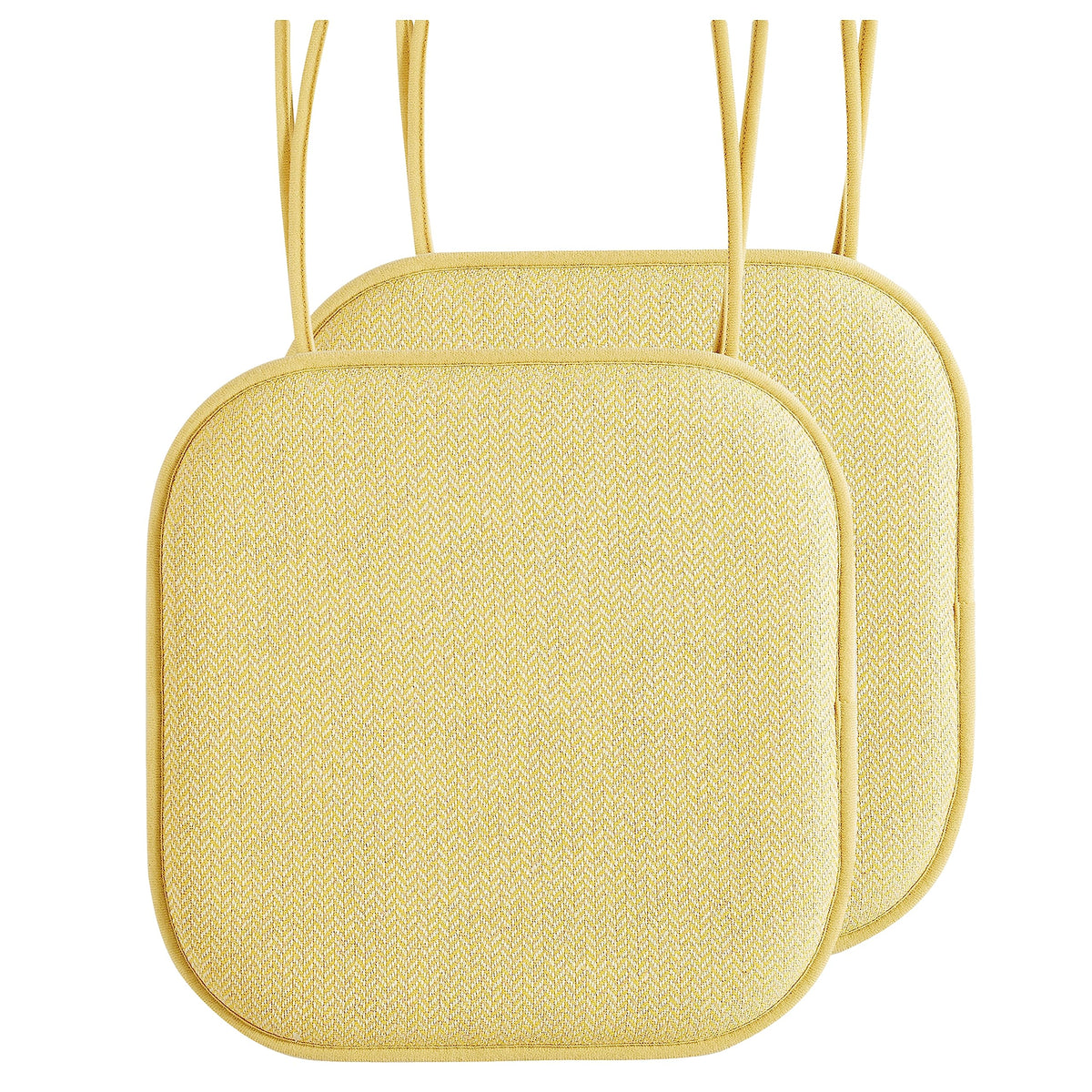 Elegant Comfort Chair Cushion Covers with Ties and Non Skid Rubber Backing-Thick Memory Foam - Soft Cushion Pad- Rounded Square Seat Cover- 16 x 16 Inches - Set of 2 Chevron Textured Pattern, Yellow Chevron Yellow Set of 2 U1