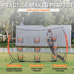 Football Throwing Net | Portable Football Gear | Quarterback Throwing Practice Net | Improve Passing Accuracy | 12ft x 8ft with 9 Pockets [Carry Bag Included] U1