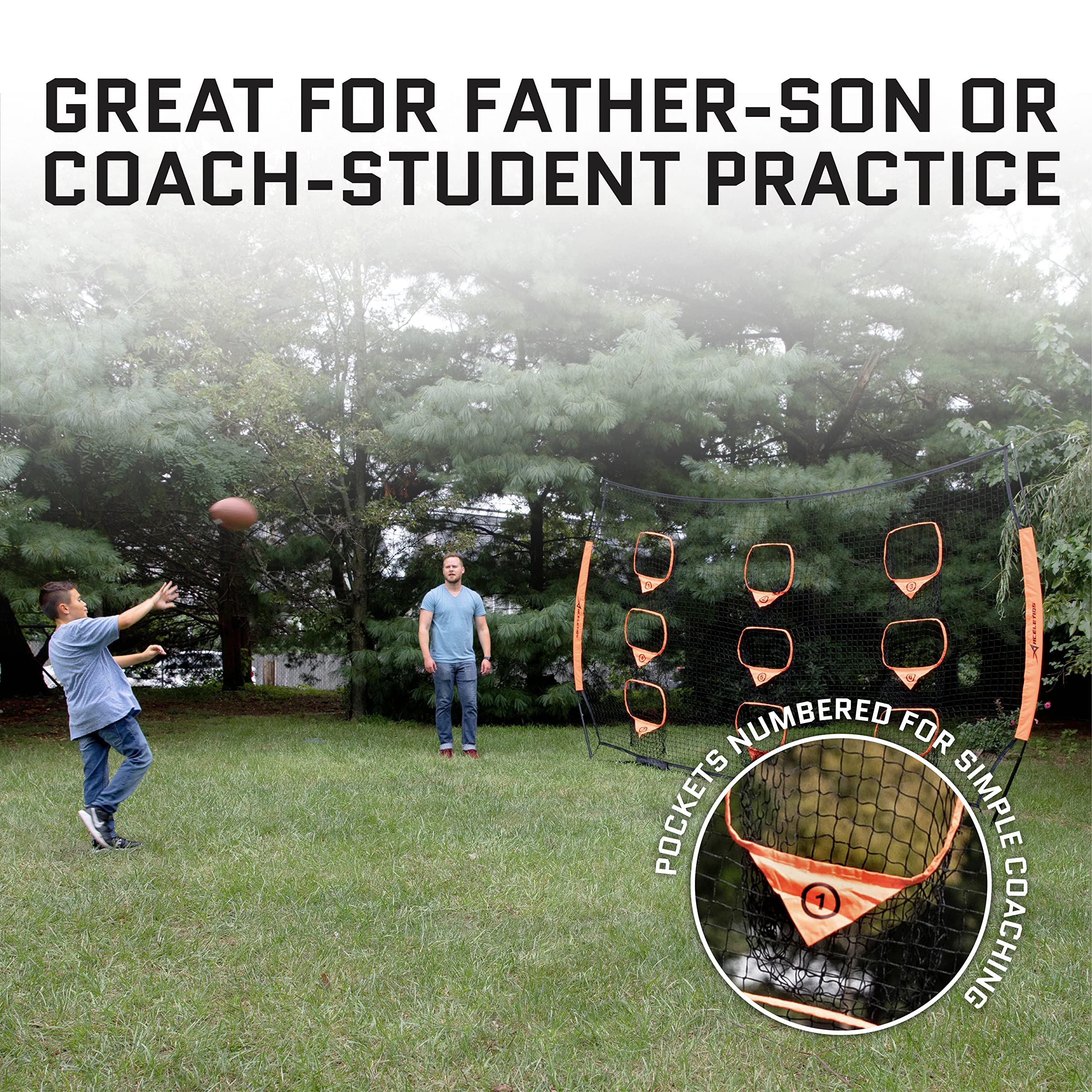 Football Throwing Net | Portable Football Gear | Quarterback Throwing Practice Net | Improve Passing Accuracy | 12ft x 8ft with 9 Pockets [Carry Bag Included] U1